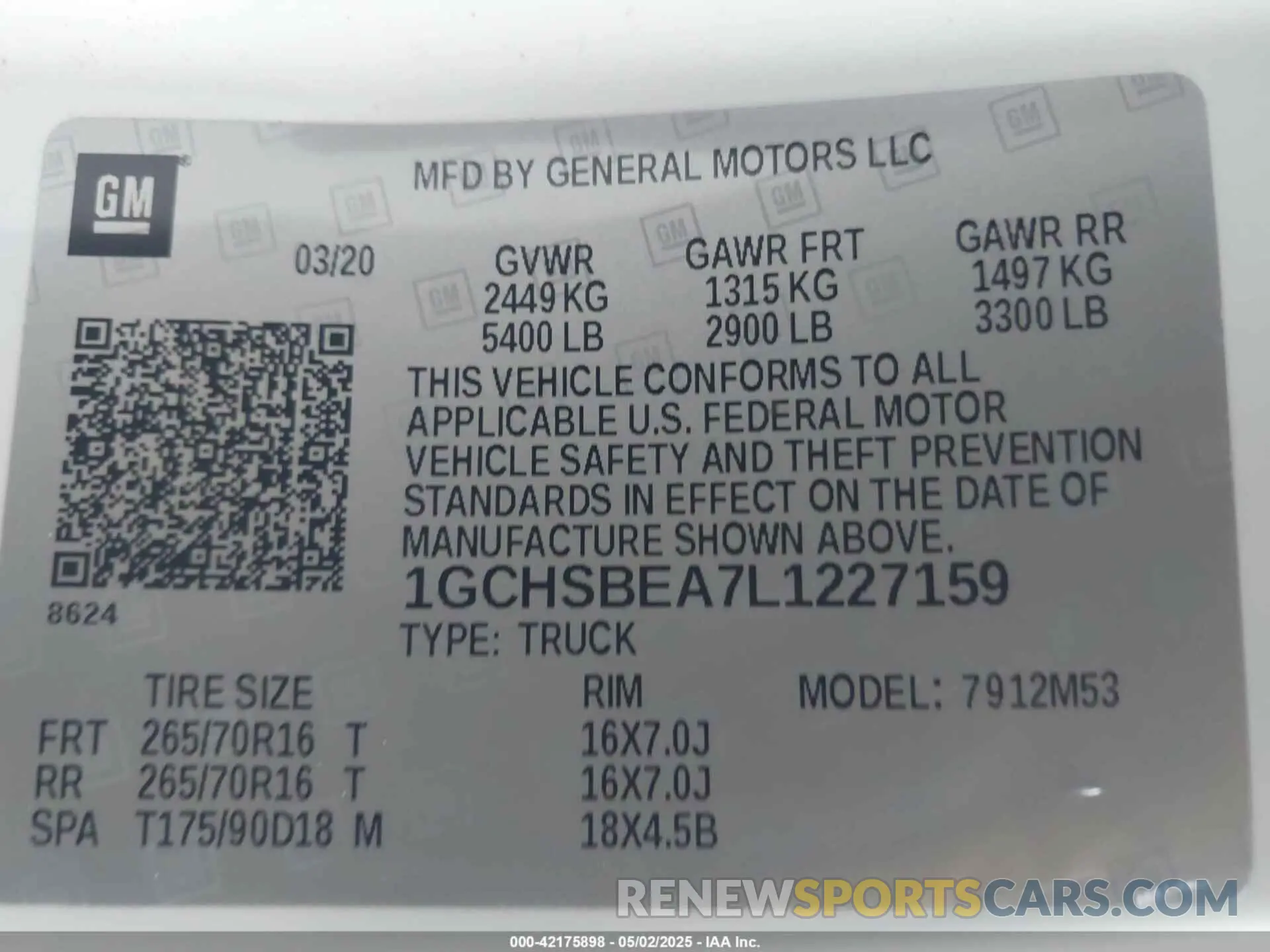 9 Photograph of a damaged car 1GCHSBEA7L1227159 CHEVROLET COLORADO 2020