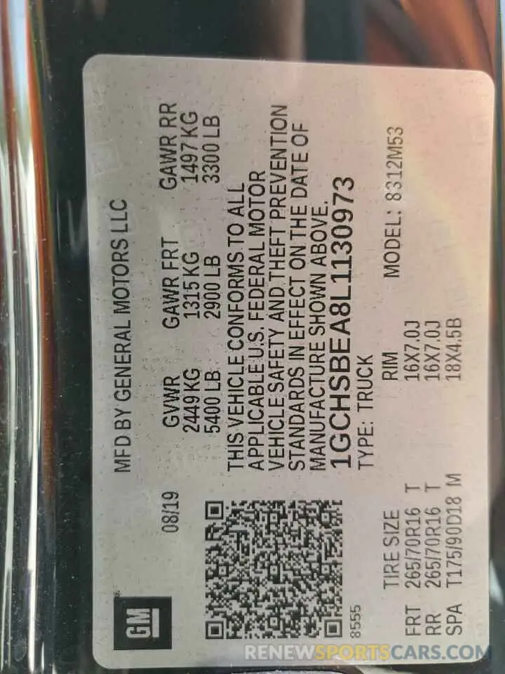 12 Photograph of a damaged car 1GCHSBEA8L1130973 CHEVROLET COLORADO 2020