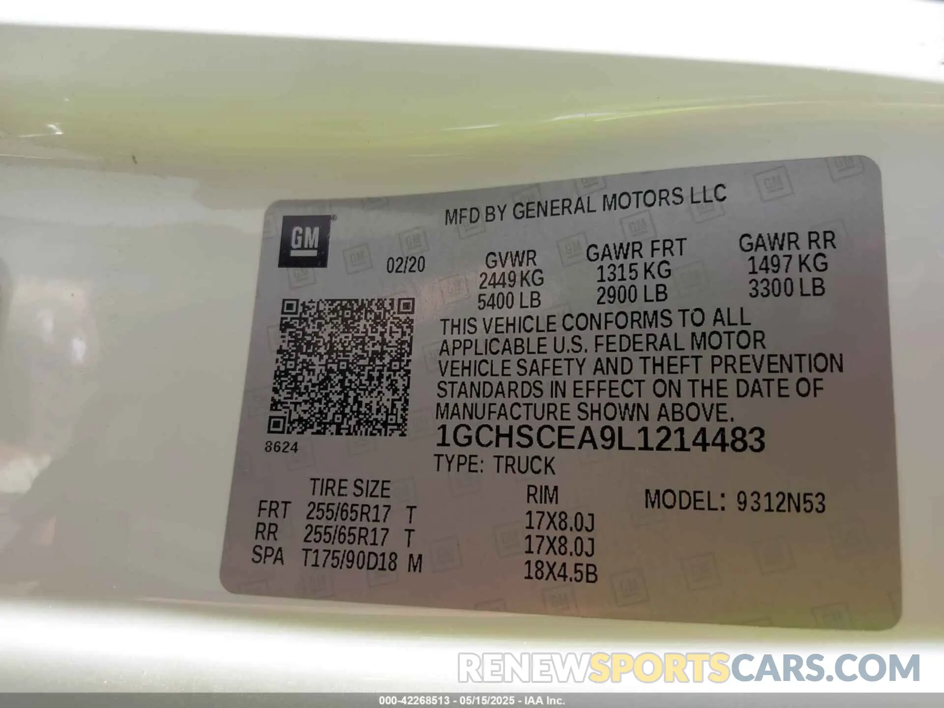 9 Photograph of a damaged car 1GCHSCEA9L1214483 CHEVROLET COLORADO 2020