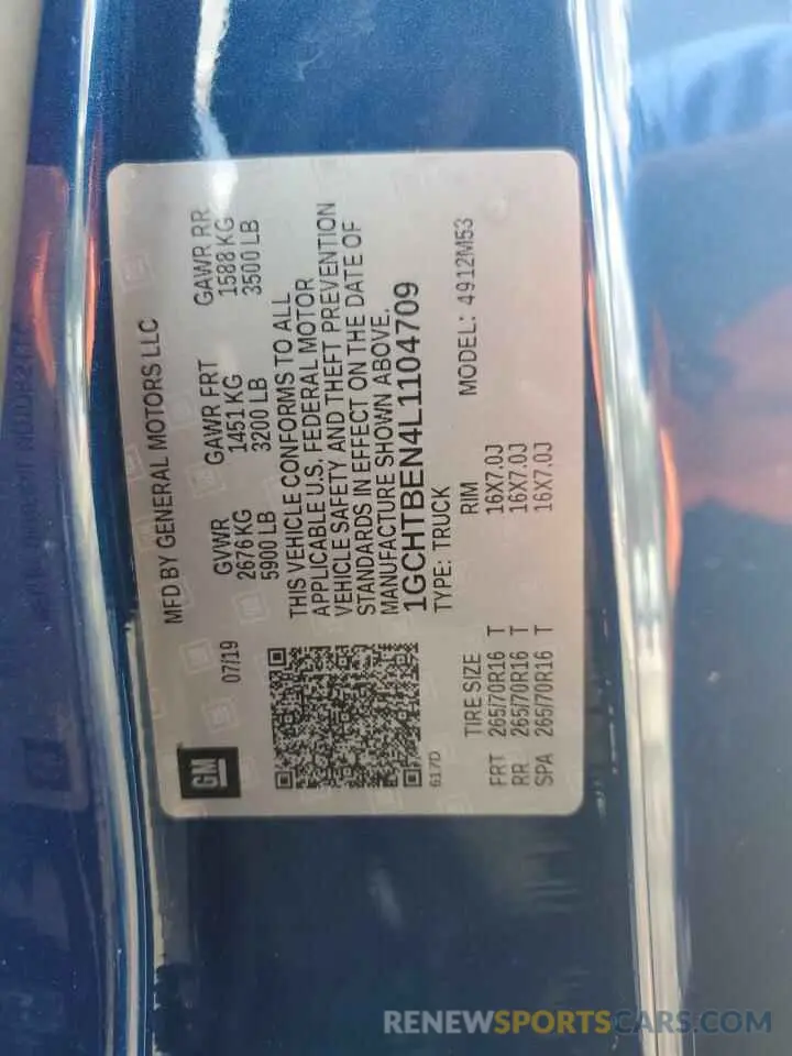12 Photograph of a damaged car 1GCHTBEN4L1104709 CHEVROLET COLORADO 2020