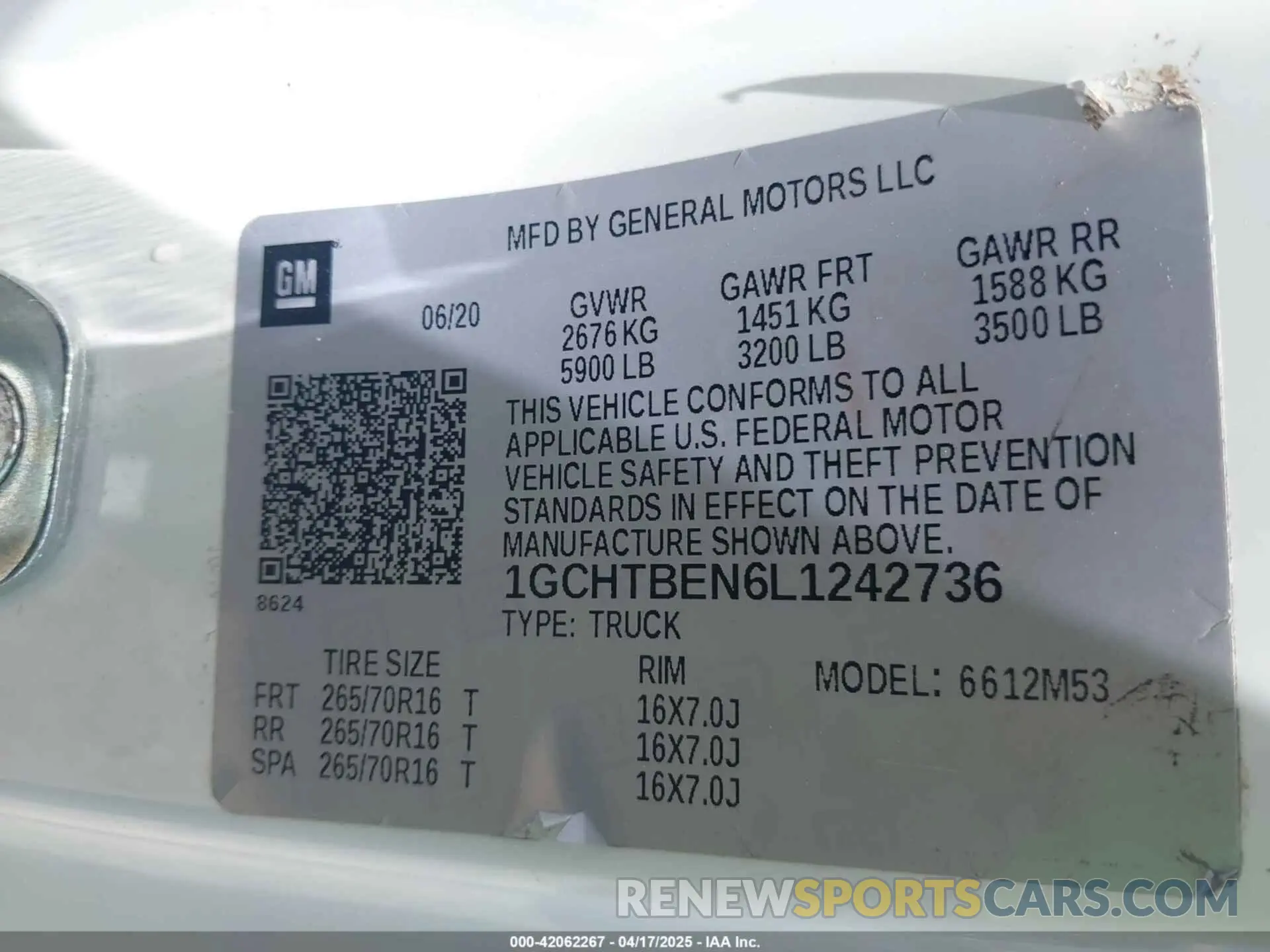 9 Photograph of a damaged car 1GCHTBEN6L1242736 CHEVROLET COLORADO 2020