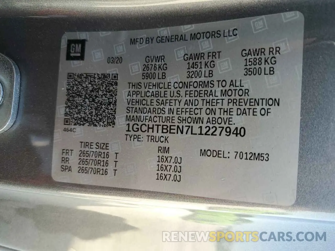 14 Photograph of a damaged car 1GCHTBEN7L1227940 CHEVROLET COLORADO 2020