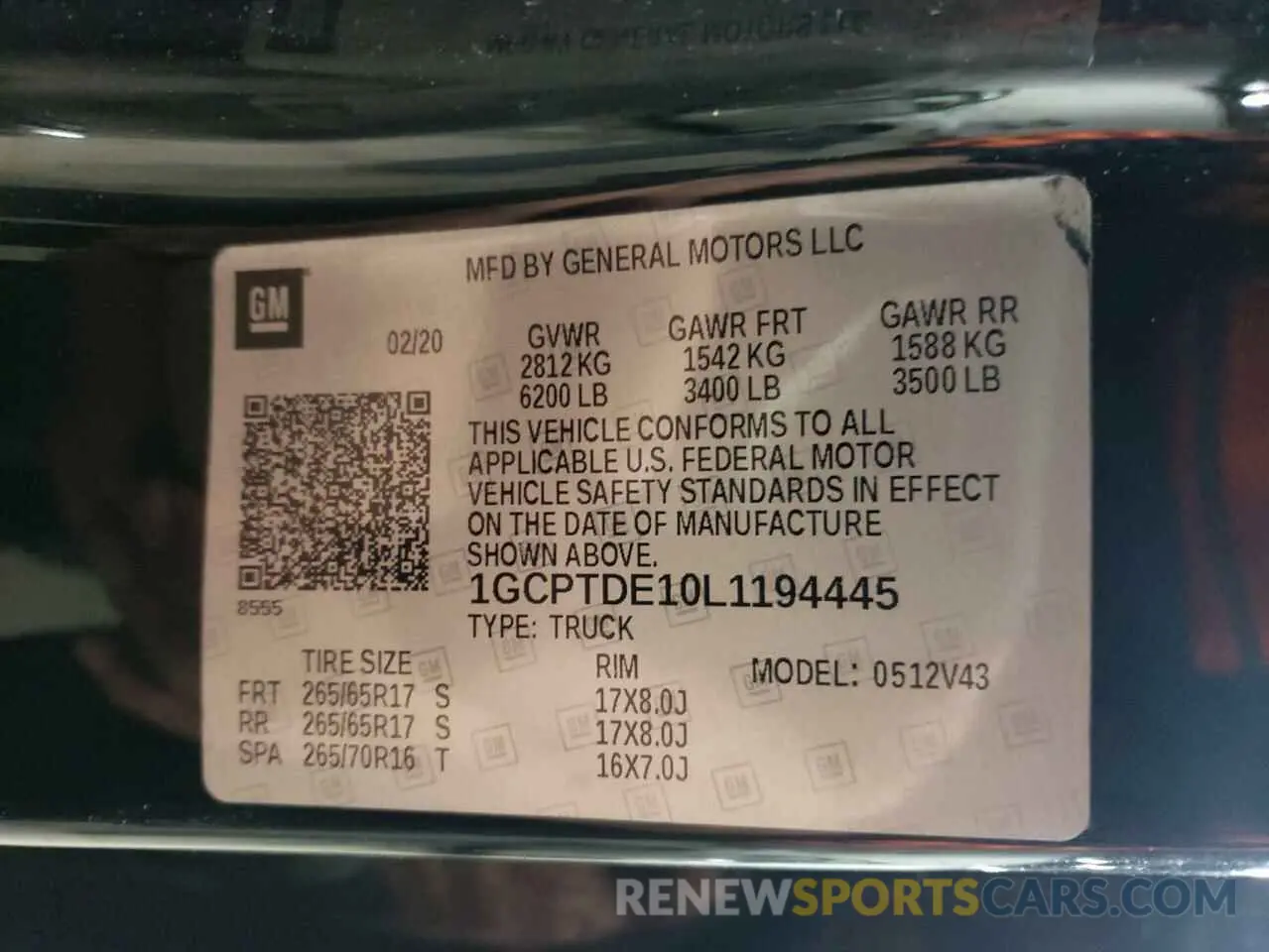 12 Photograph of a damaged car 1GCPTDE10L1194445 CHEVROLET COLORADO 2020