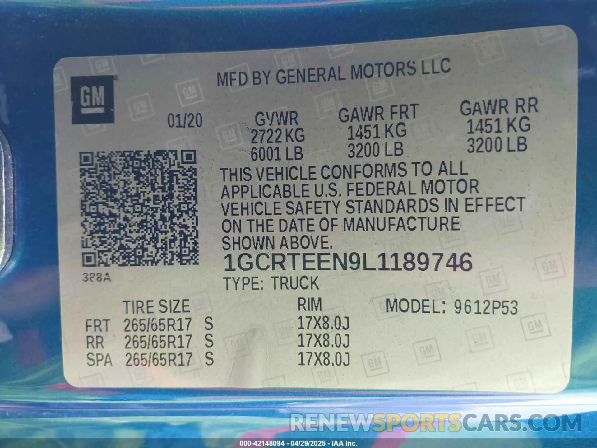 9 Photograph of a damaged car 1GCRTEEN9L1189746 CHEVROLET COLORADO 2020
