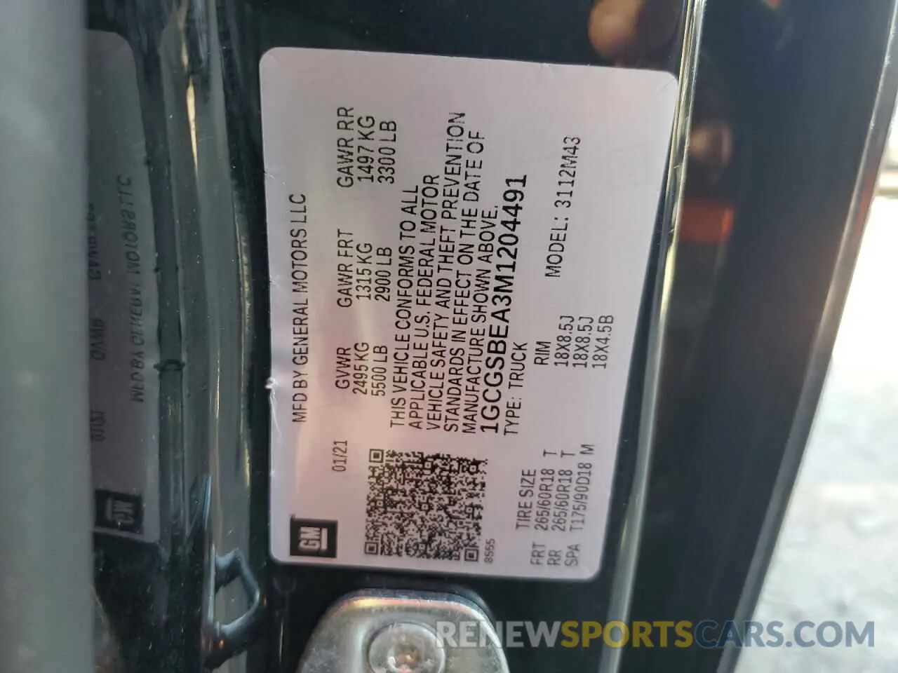 12 Photograph of a damaged car 1GCGSBEA3M1204491 CHEVROLET COLORADO 2021