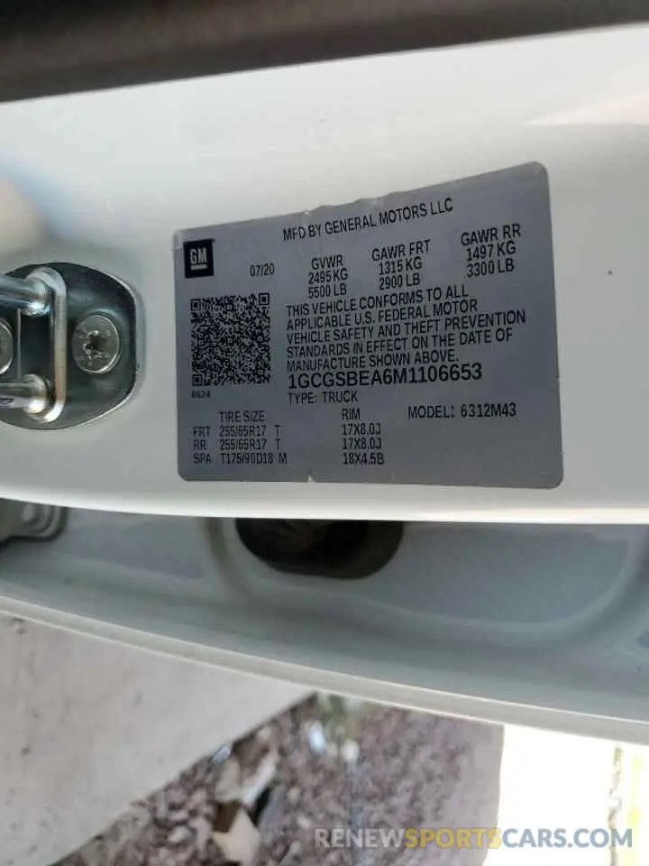 12 Photograph of a damaged car 1GCGSBEA6M1106653 CHEVROLET COLORADO 2021