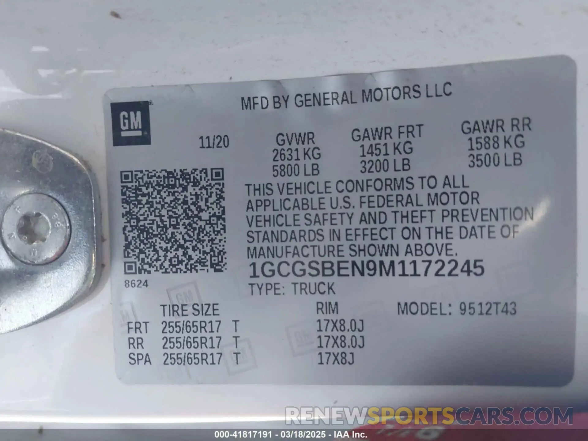 9 Photograph of a damaged car 1GCGSBEN9M1172245 CHEVROLET COLORADO 2021