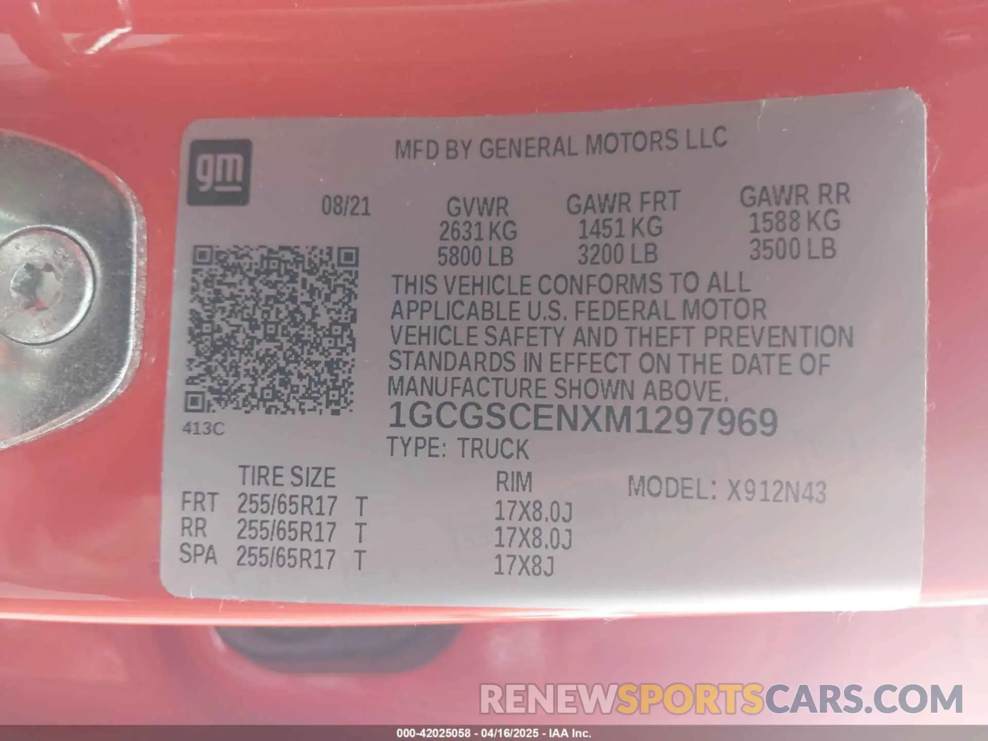 9 Photograph of a damaged car 1GCGSCENXM1297969 CHEVROLET COLORADO 2021
