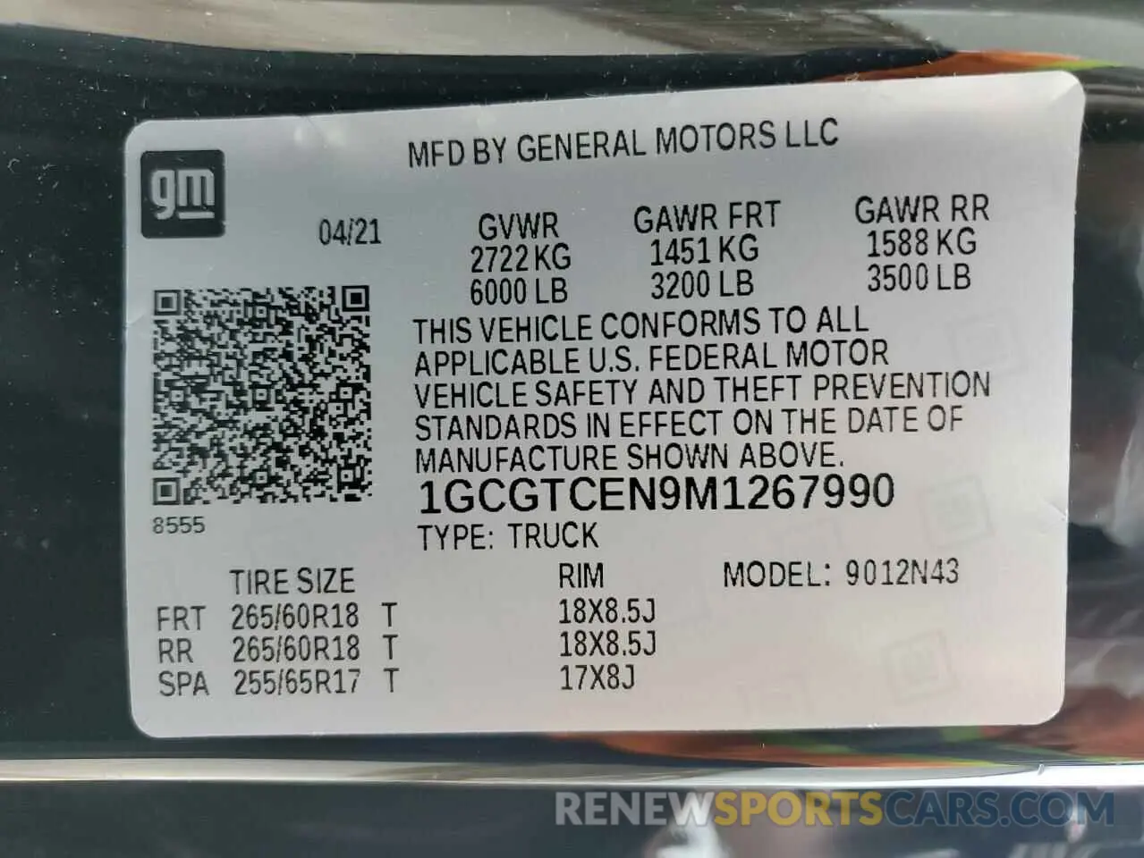 12 Photograph of a damaged car 1GCGTCEN9M1267990 CHEVROLET COLORADO 2021