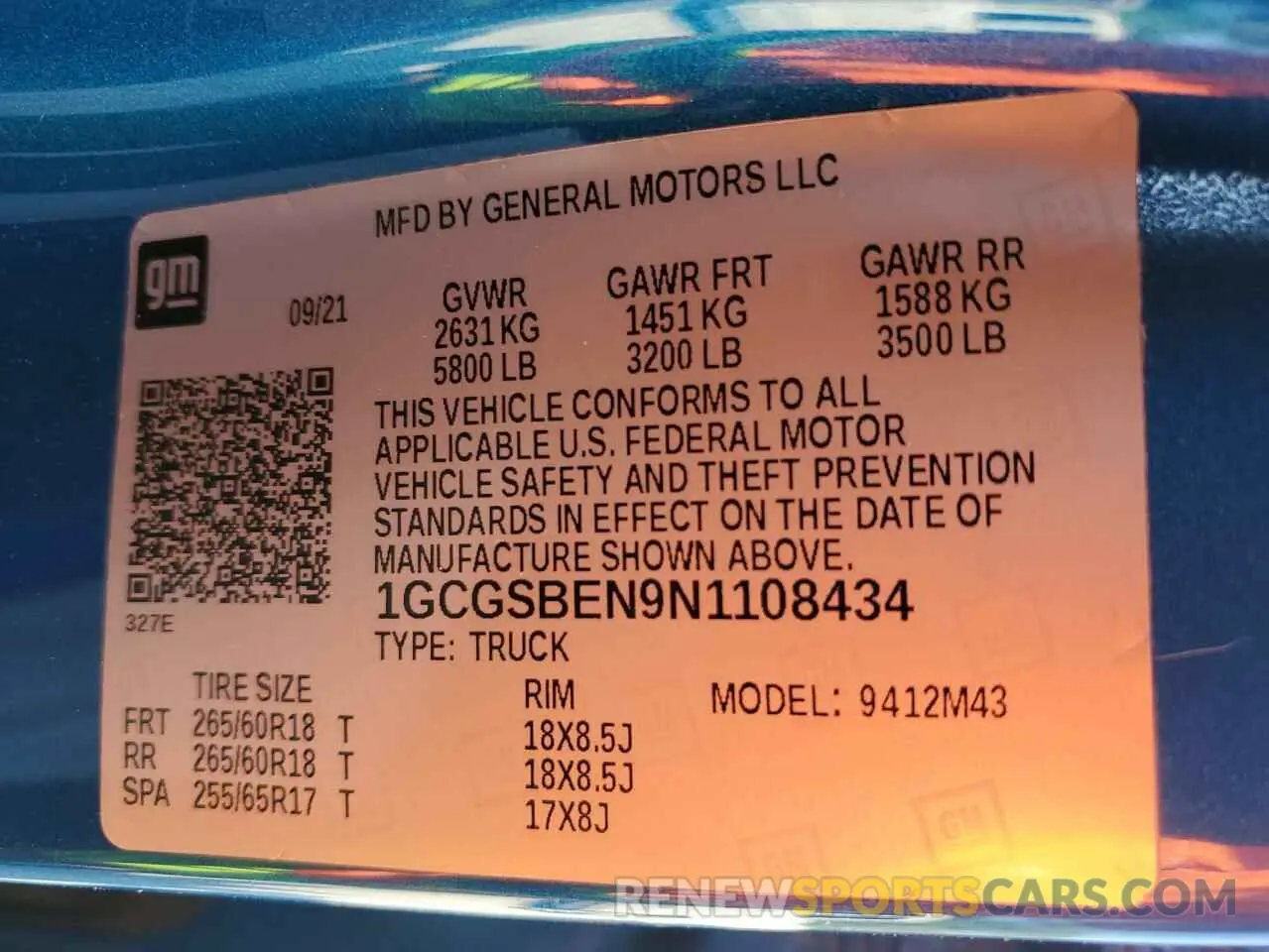 14 Photograph of a damaged car 1GCGSBEN9N1108434 CHEVROLET COLORADO 2022