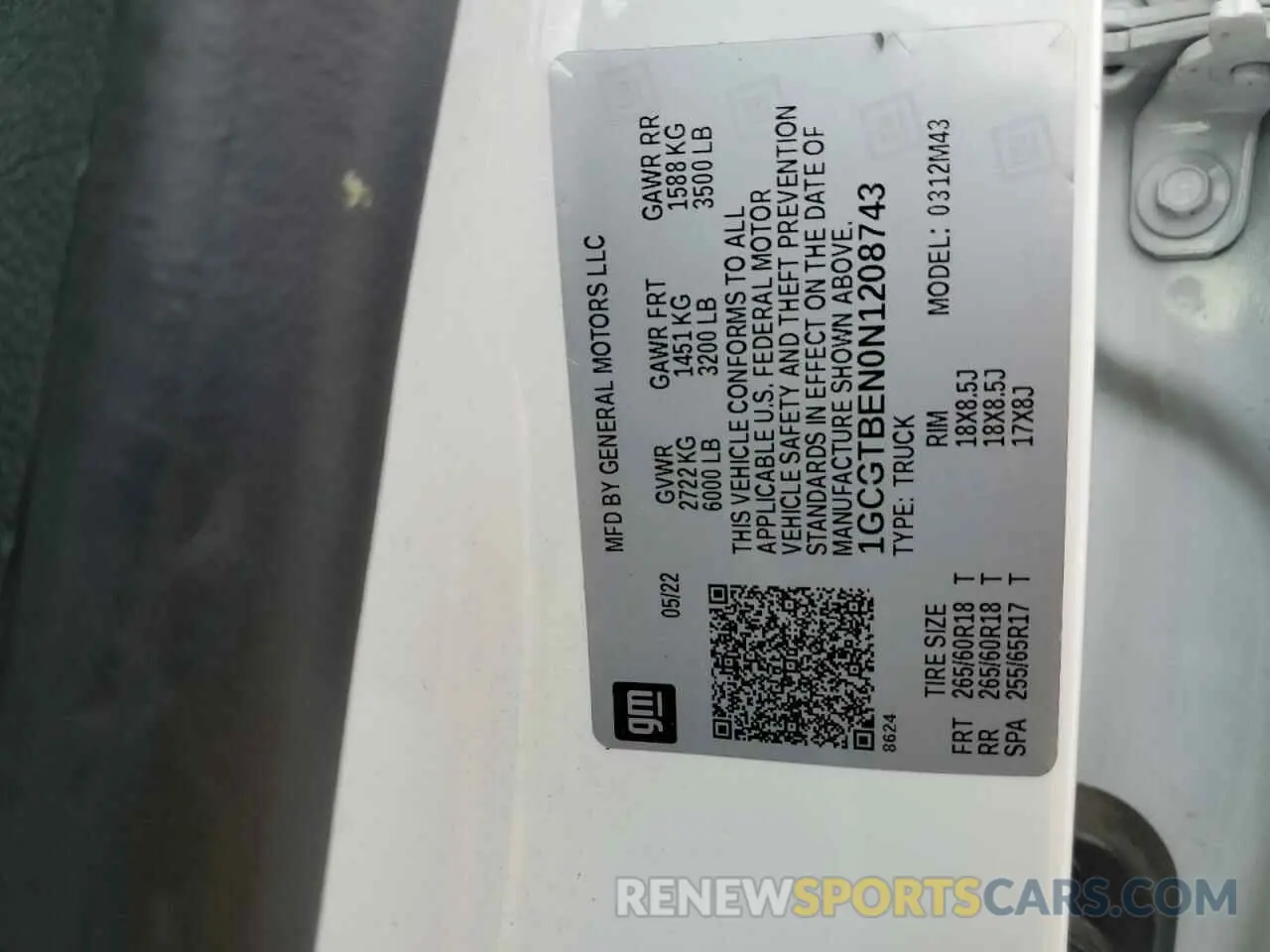12 Photograph of a damaged car 1GCGTBEN0N1208743 CHEVROLET COLORADO 2022