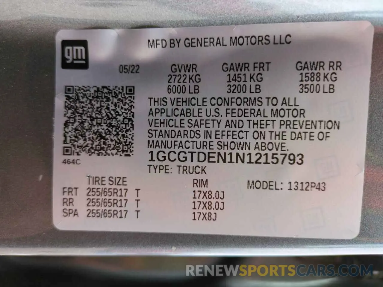 13 Photograph of a damaged car 1GCGTDEN1N1215793 CHEVROLET COLORADO 2022