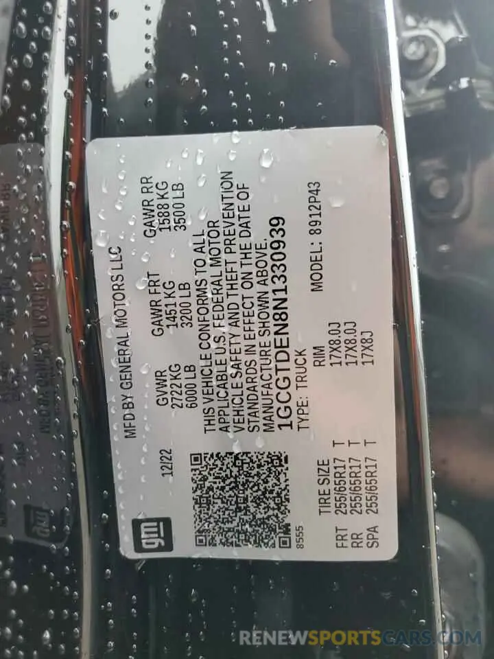 12 Photograph of a damaged car 1GCGTDEN8N1330939 CHEVROLET COLORADO 2022