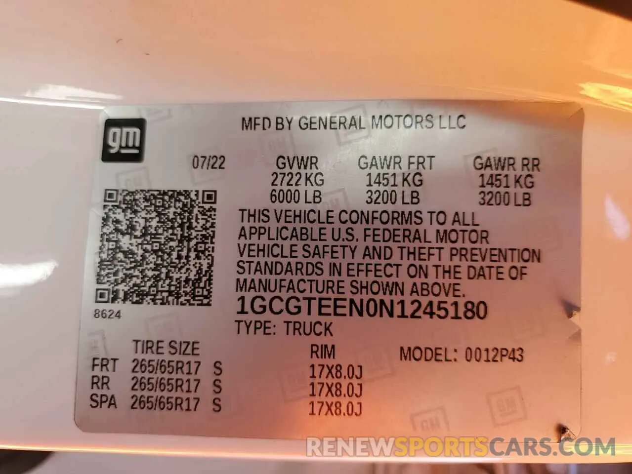 12 Photograph of a damaged car 1GCGTEEN0N1245180 CHEVROLET COLORADO 2022