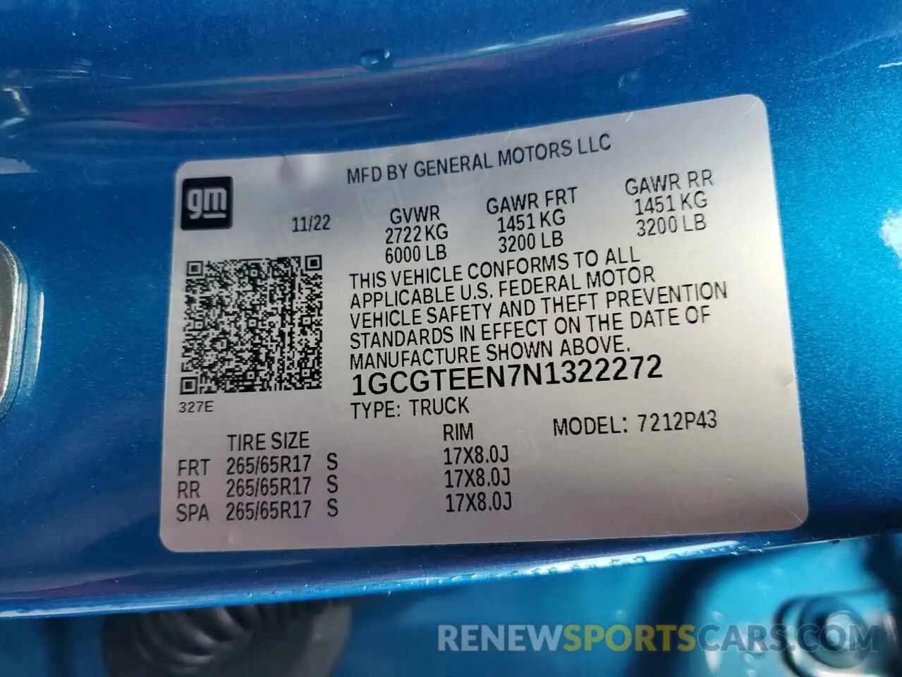 12 Photograph of a damaged car 1GCGTEEN7N1322272 CHEVROLET COLORADO 2022