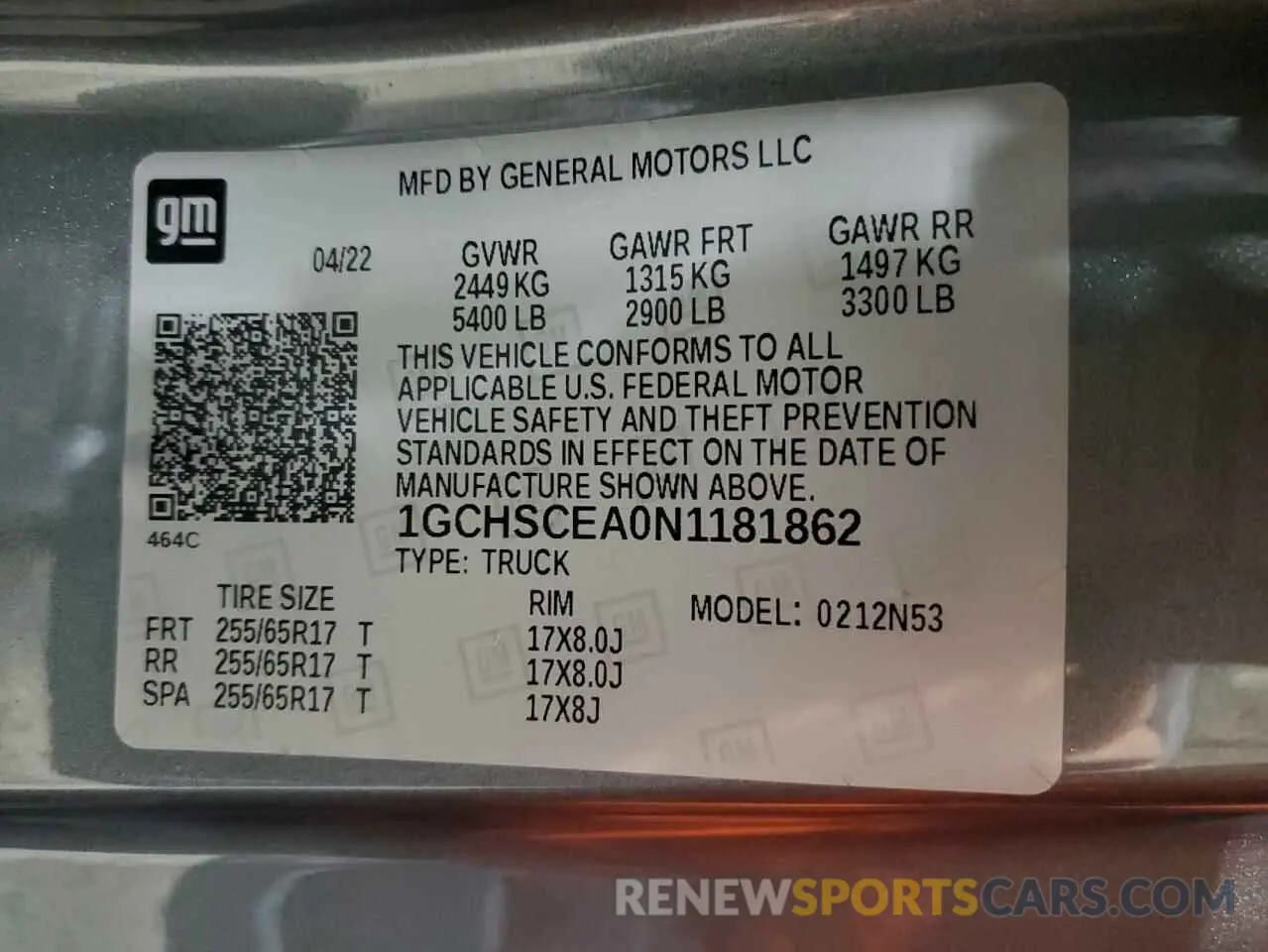 12 Photograph of a damaged car 1GCHSCEA0N1181862 CHEVROLET COLORADO 2022
