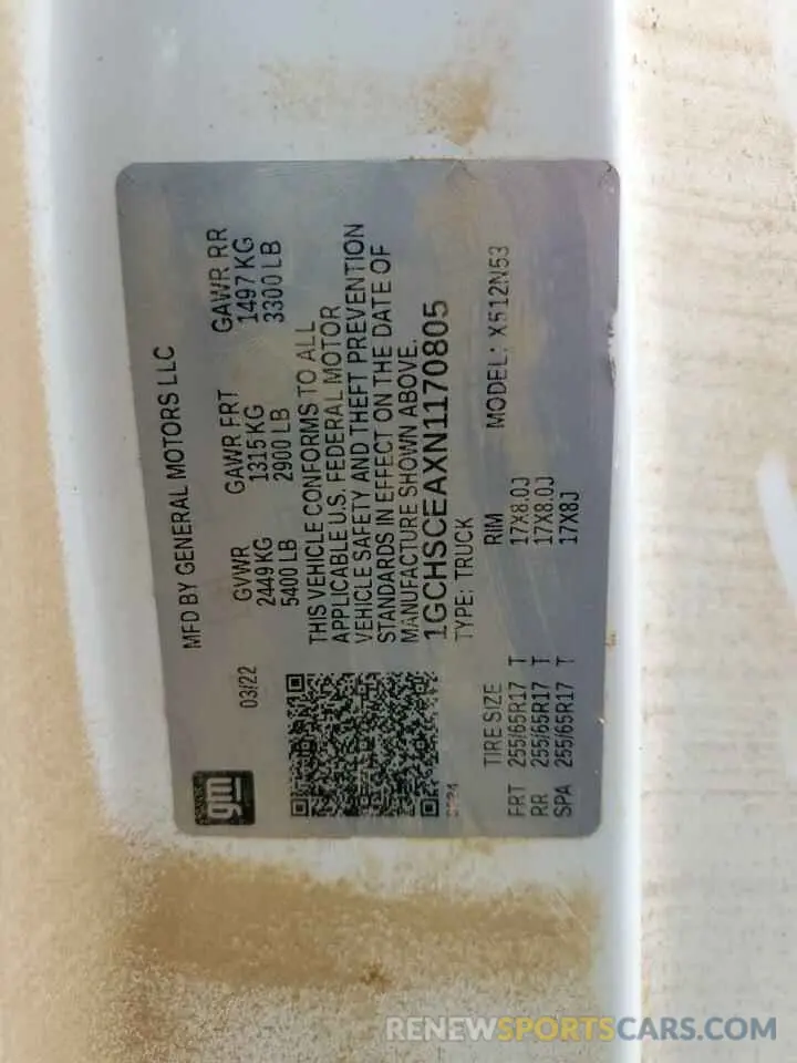13 Photograph of a damaged car 1GCHSCEAXN1170805 CHEVROLET COLORADO 2022
