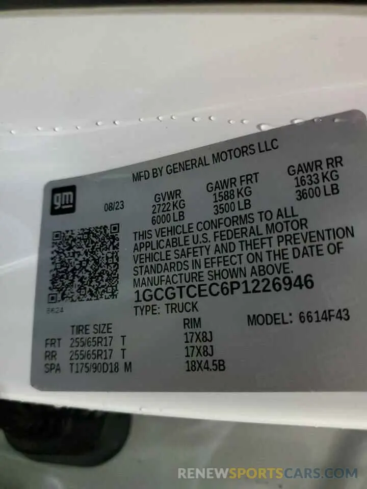 13 Photograph of a damaged car 1GCGTCEC6P1226946 CHEVROLET COLORADO 2023