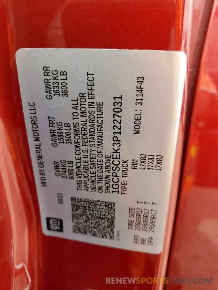 12 Photograph of a damaged car 1GCPSCEK3P1227031 CHEVROLET COLORADO 2023