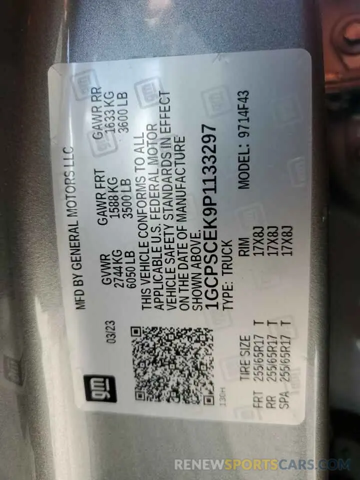 13 Photograph of a damaged car 1GCPSCEK9P1133297 CHEVROLET COLORADO 2023