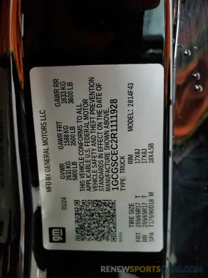 12 Photograph of a damaged car 1GCGSCEC2R1111928 CHEVROLET COLORADO 2024