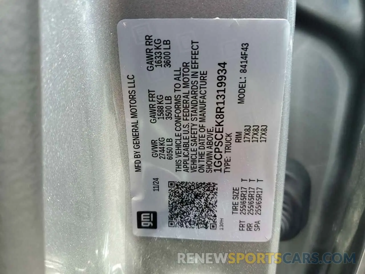 12 Photograph of a damaged car 1GCPSCEK8R1319934 CHEVROLET COLORADO 2024