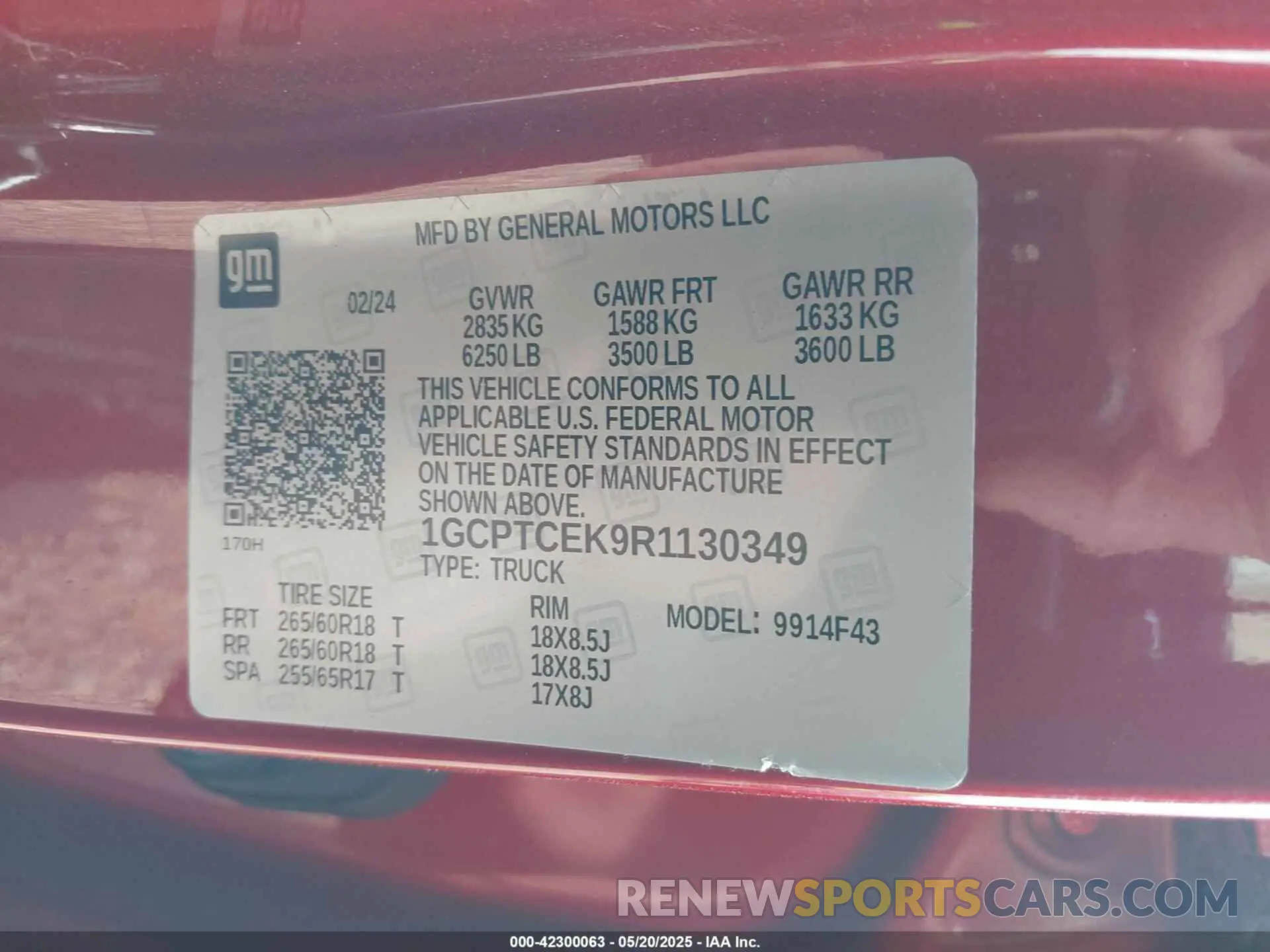 9 Photograph of a damaged car 1GCPTCEK9R1130349 CHEVROLET COLORADO 2024