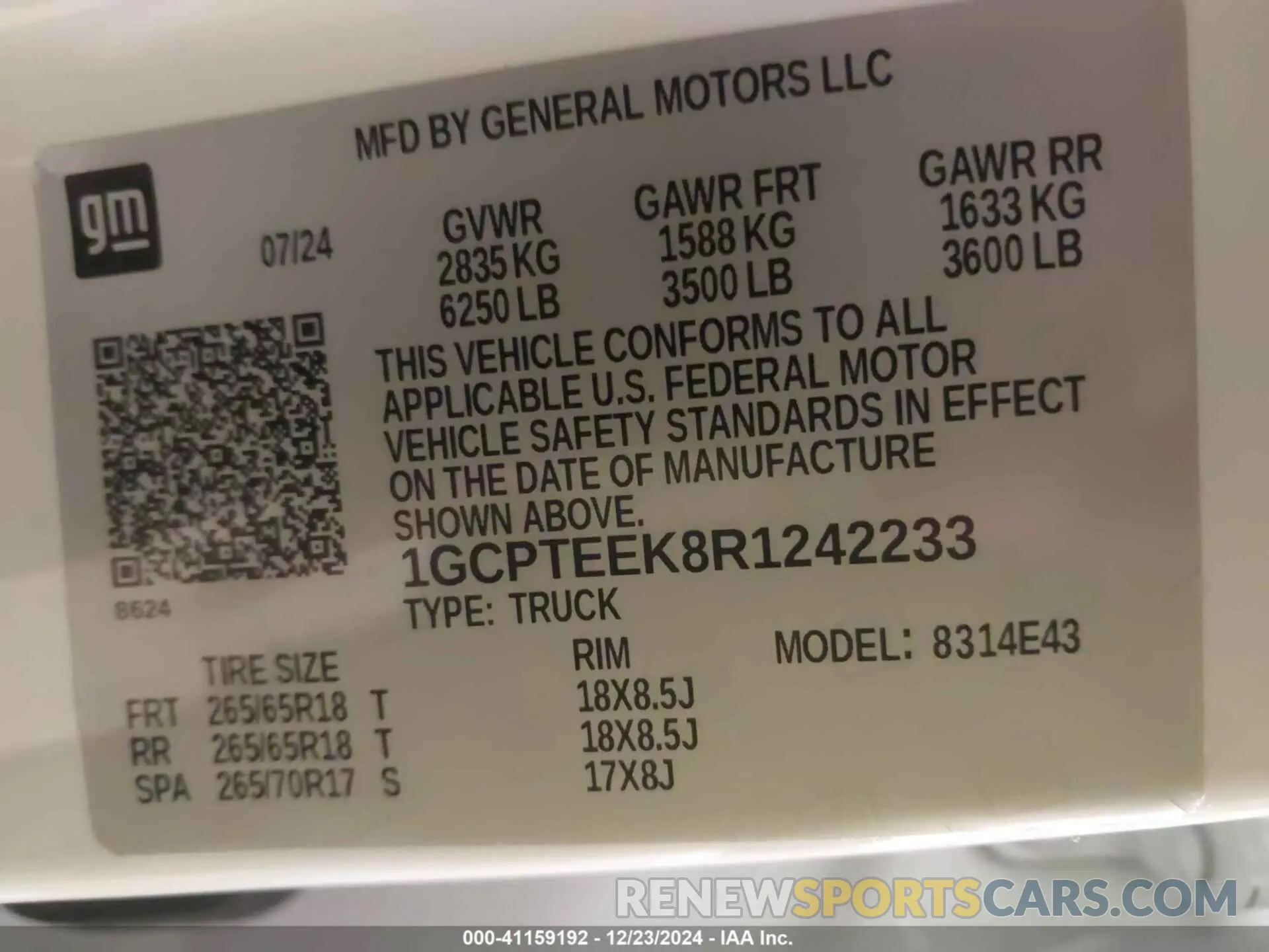 9 Photograph of a damaged car 1GCPTEEK8R1242233 CHEVROLET COLORADO 2024