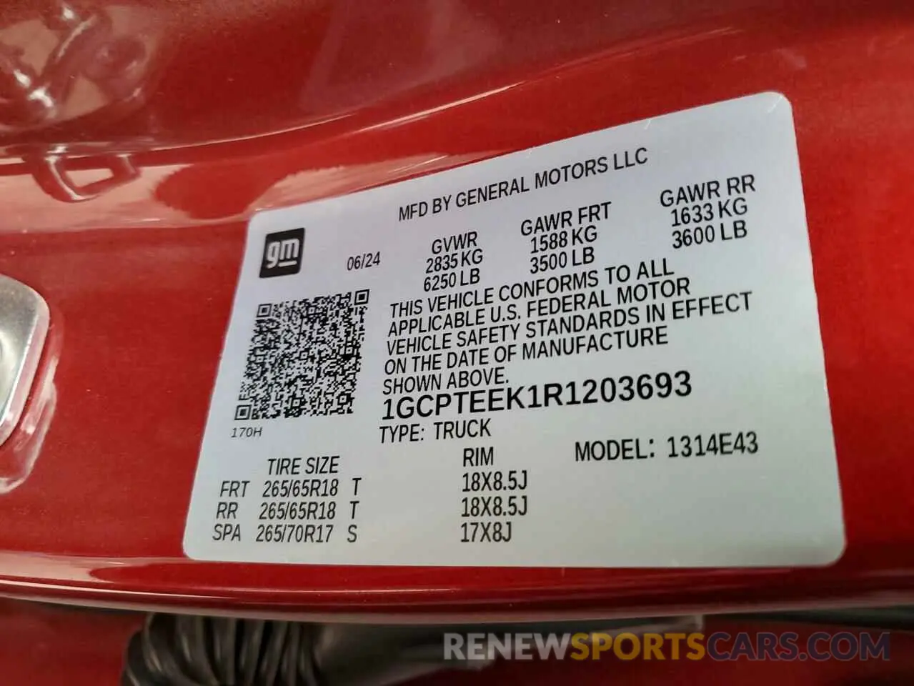 14 Photograph of a damaged car 1GCPTEEK1R1203693 CHEVROLET COLORADO T 2024