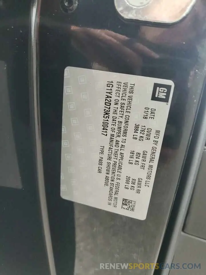 12 Photograph of a damaged car 1G1YA2D73K5100417 CHEVROLET CORVETTE 2019