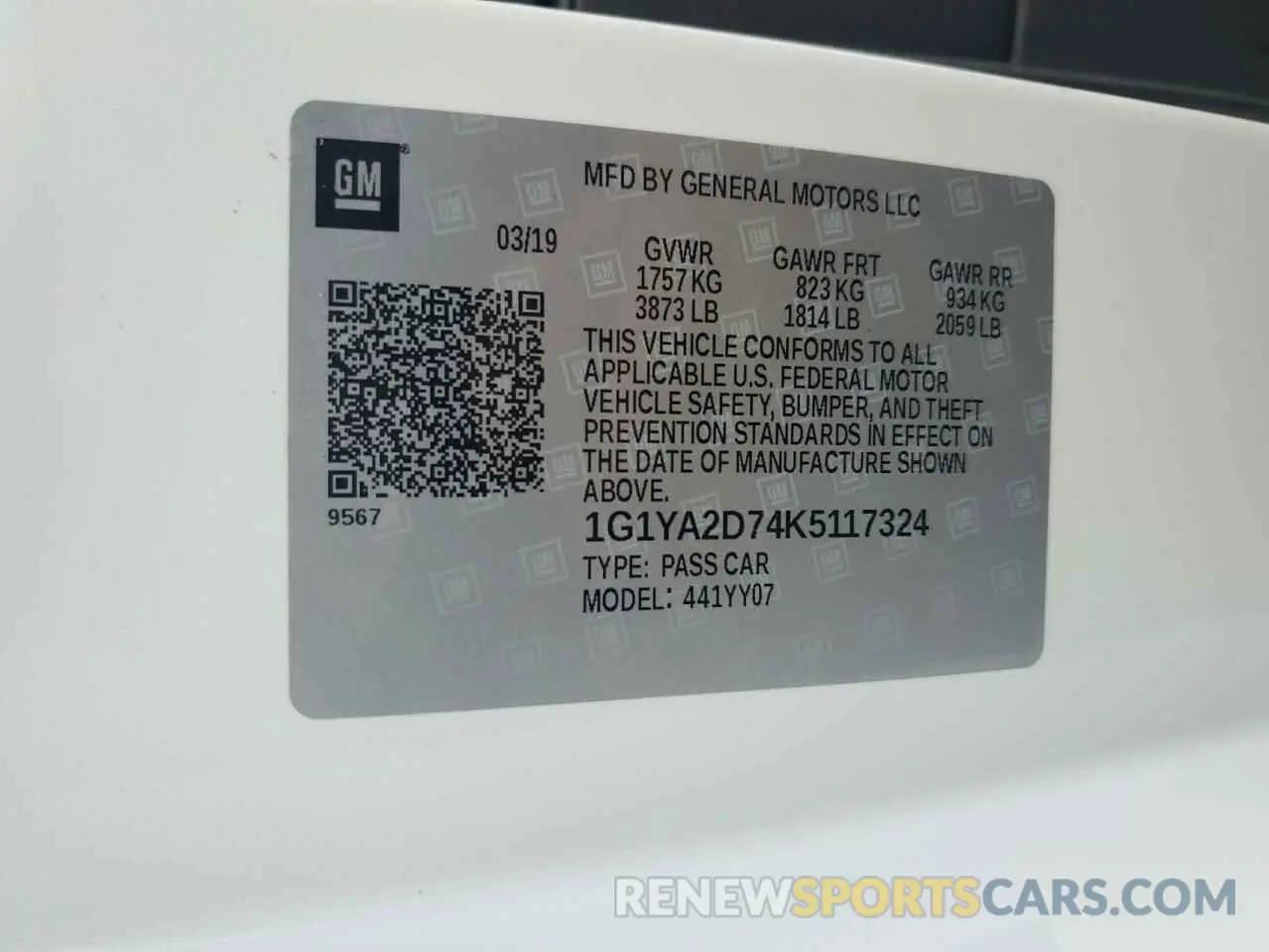 12 Photograph of a damaged car 1G1YA2D74K5117324 CHEVROLET CORVETTE 2019