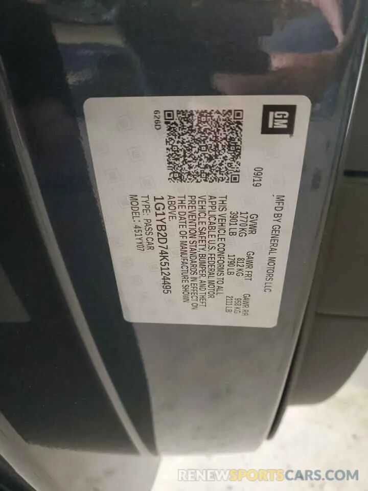 13 Photograph of a damaged car 1G1YB2D74K5124495 CHEVROLET CORVETTE 2019