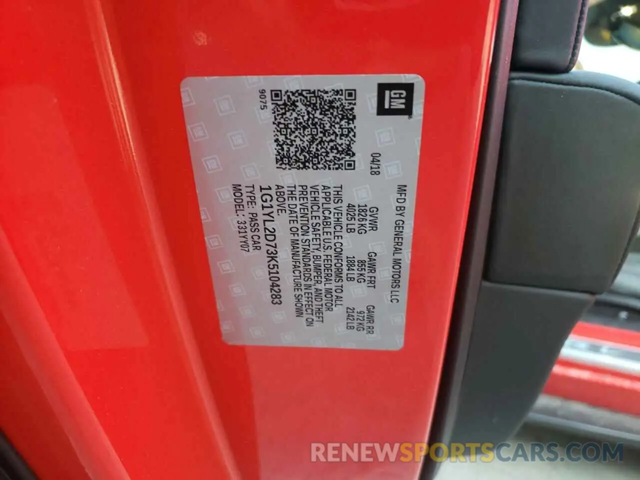 12 Photograph of a damaged car 1G1YL2D73K5104283 CHEVROLET CORVETTE 2019