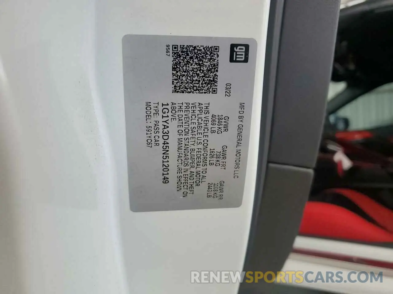 12 Photograph of a damaged car 1G1YA3D45N5120149 CHEVROLET CORVETTE 2022