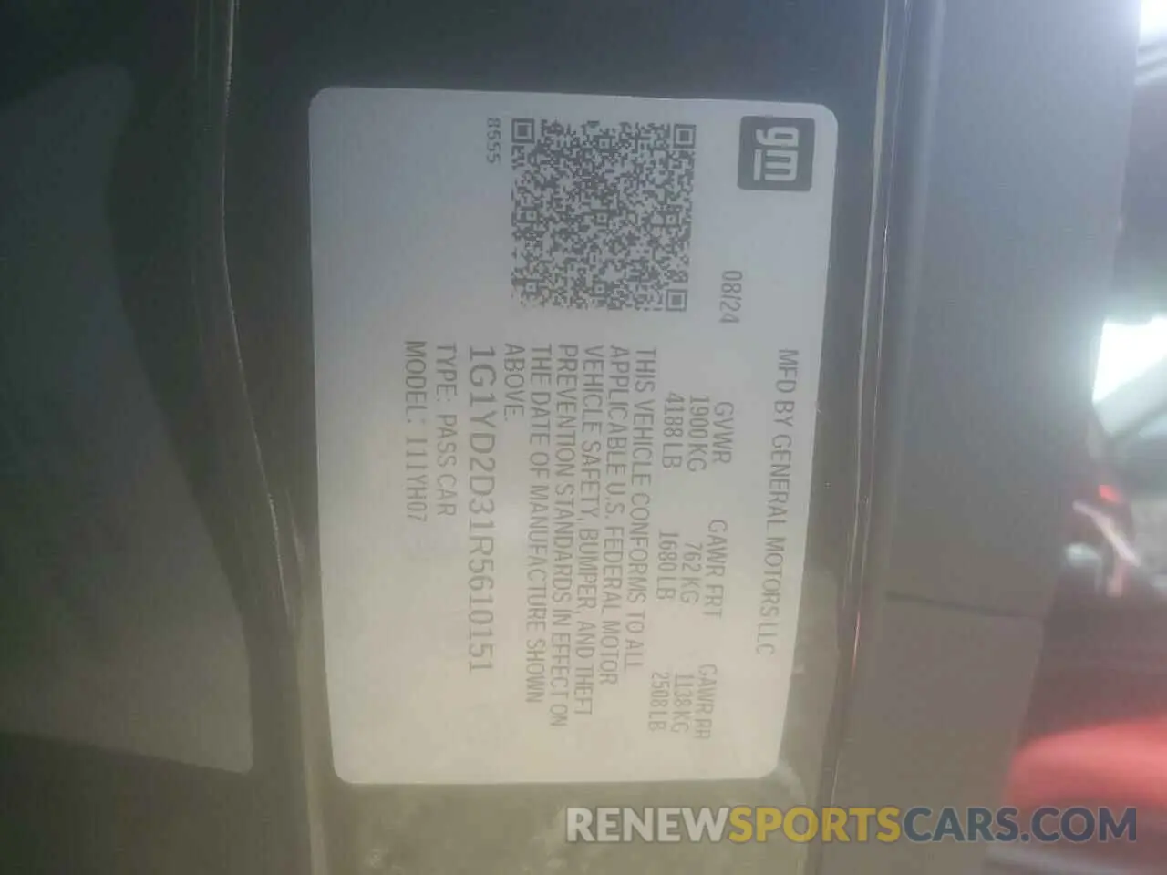 12 Photograph of a damaged car 1G1YD2D31R5610151 CHEVROLET CORVETTE 2024