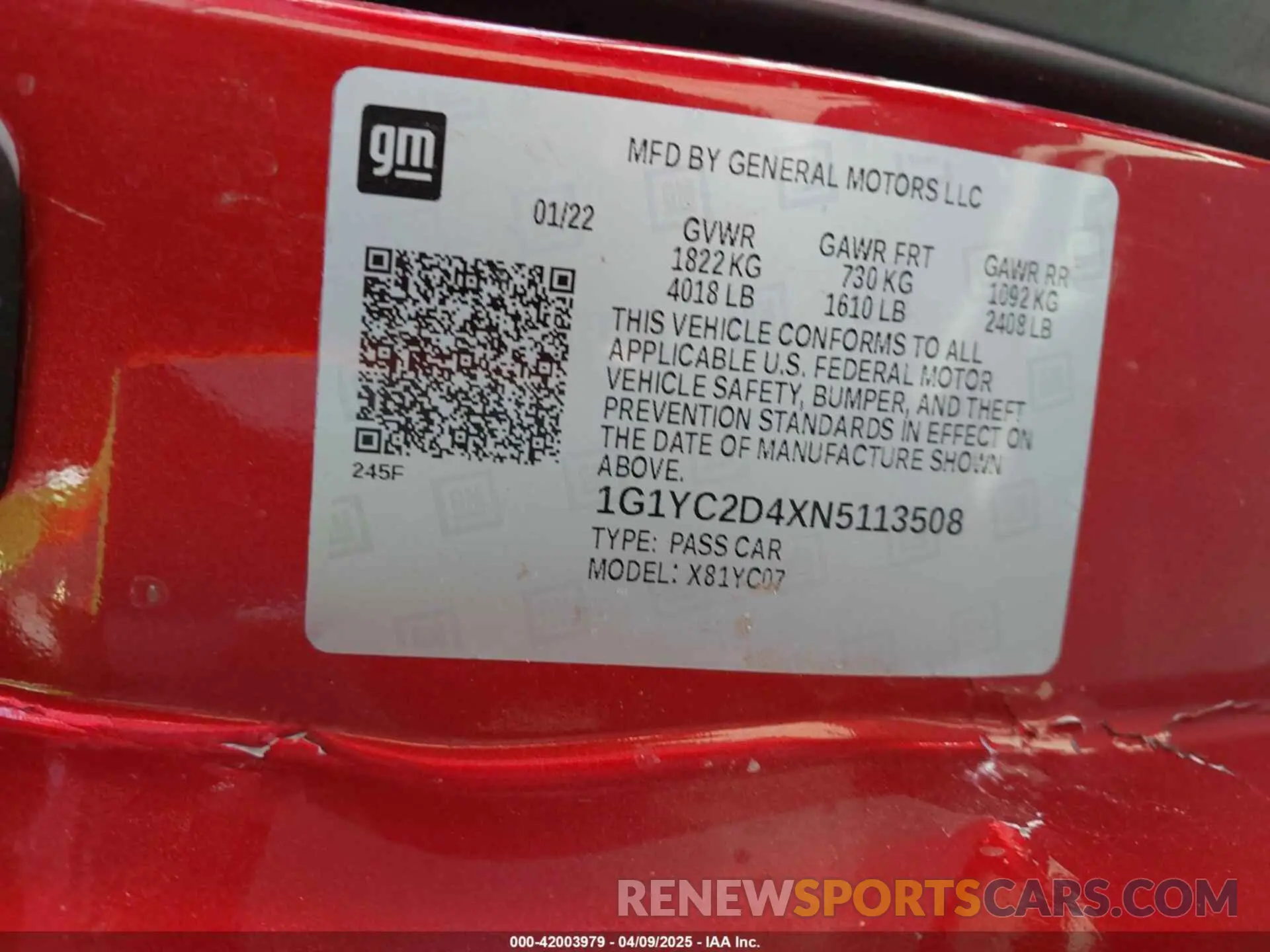 9 Photograph of a damaged car 1G1YC2D4XN5113508 CHEVROLET CORVETTE STINGRAY 2022