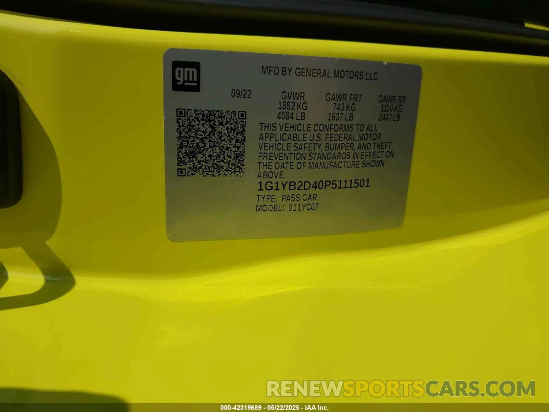 9 Photograph of a damaged car 1G1YB2D40P5111501 CHEVROLET CORVETTE STINGRAY 2023