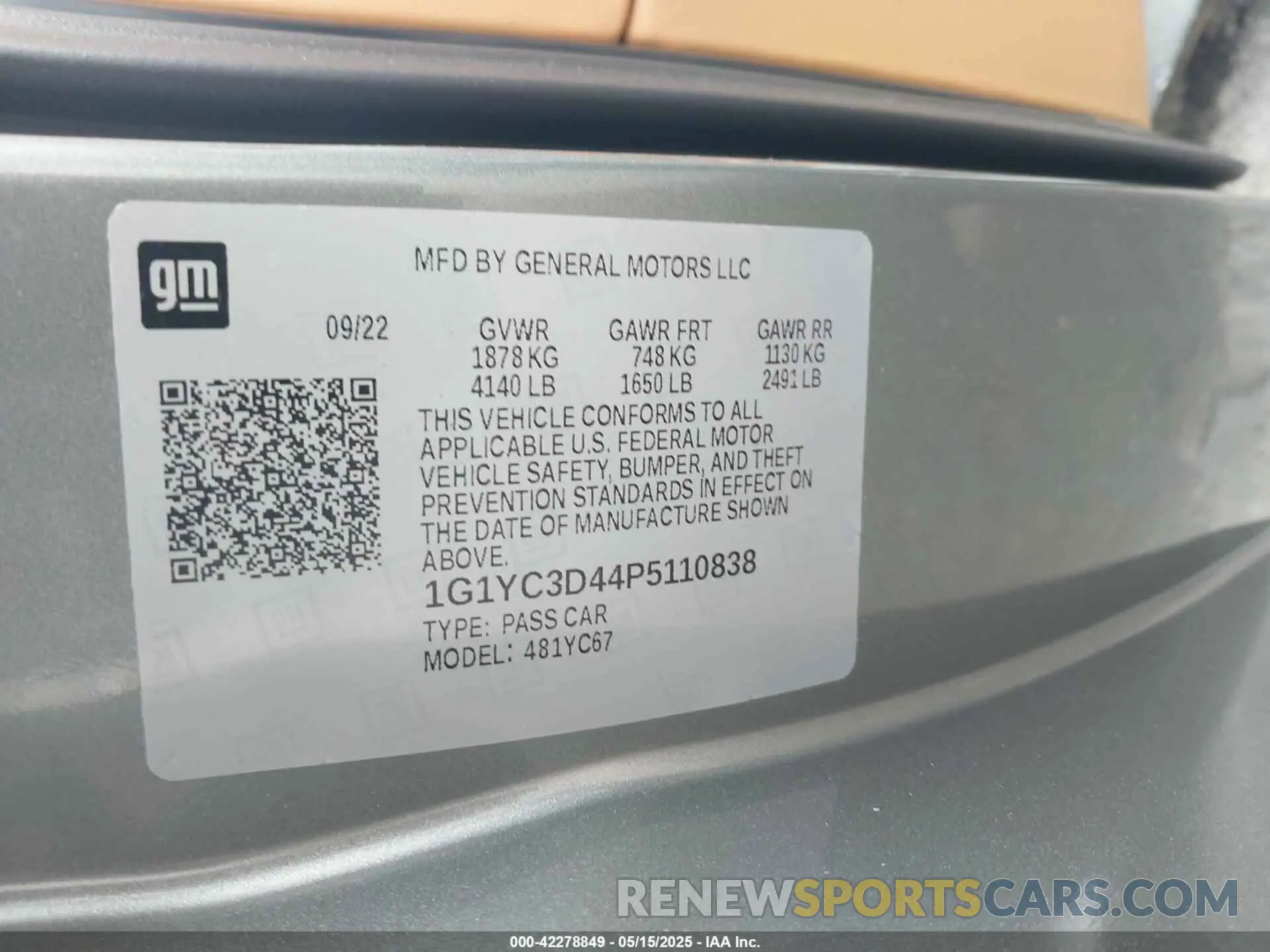 9 Photograph of a damaged car 1G1YC3D44P5110838 CHEVROLET CORVETTE STINGRAY 2023