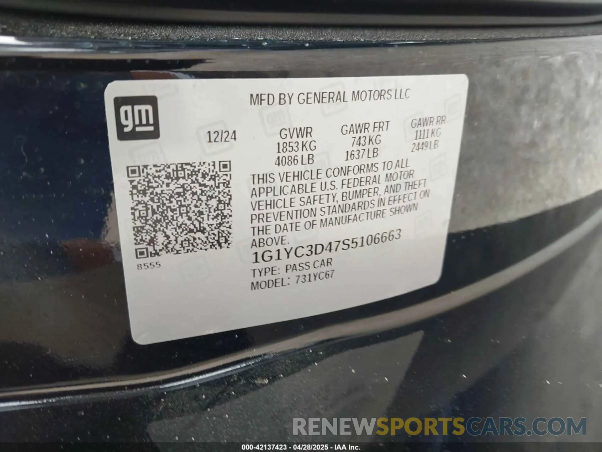 9 Photograph of a damaged car 1G1YC3D47S5106663 CHEVROLET CORVETTE STINGRAY 2025