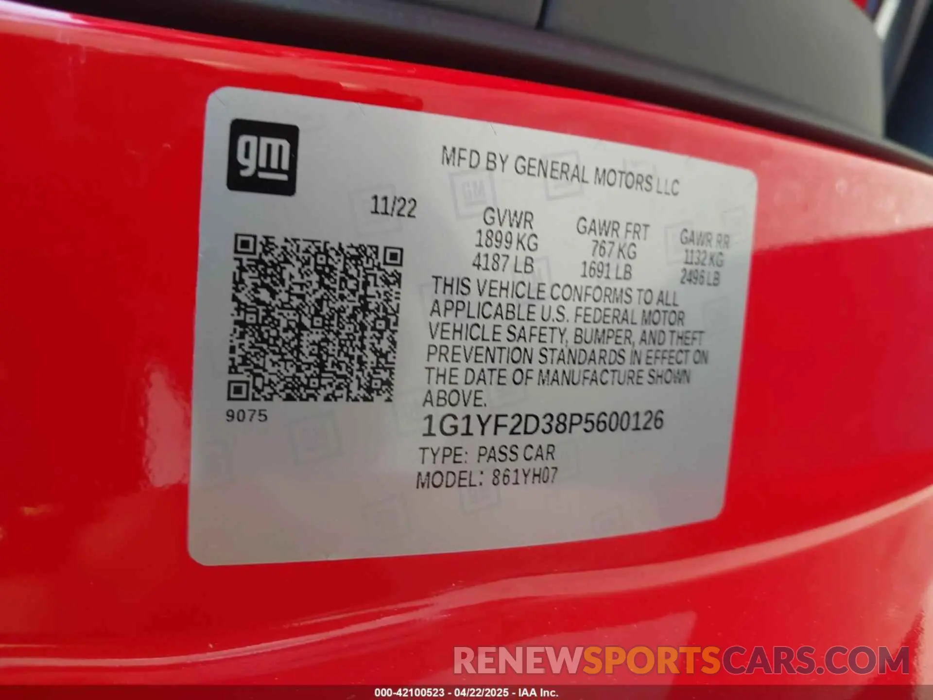 9 Photograph of a damaged car 1G1YF2D38P5600126 CHEVROLET CORVETTE Z06 2023