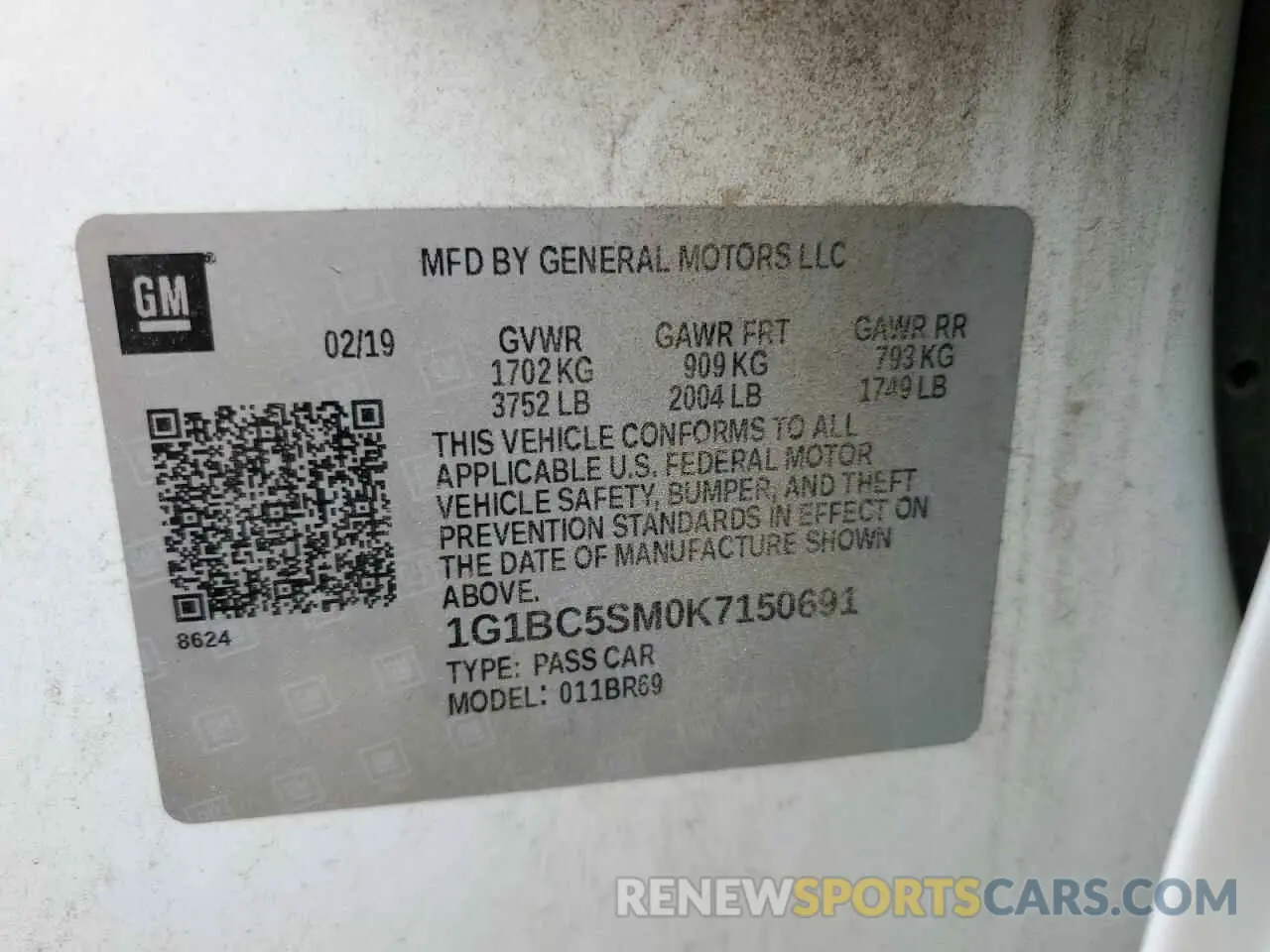 14 Photograph of a damaged car 1G1BC5SM0K7150691 CHEVROLET CRUZE 2019