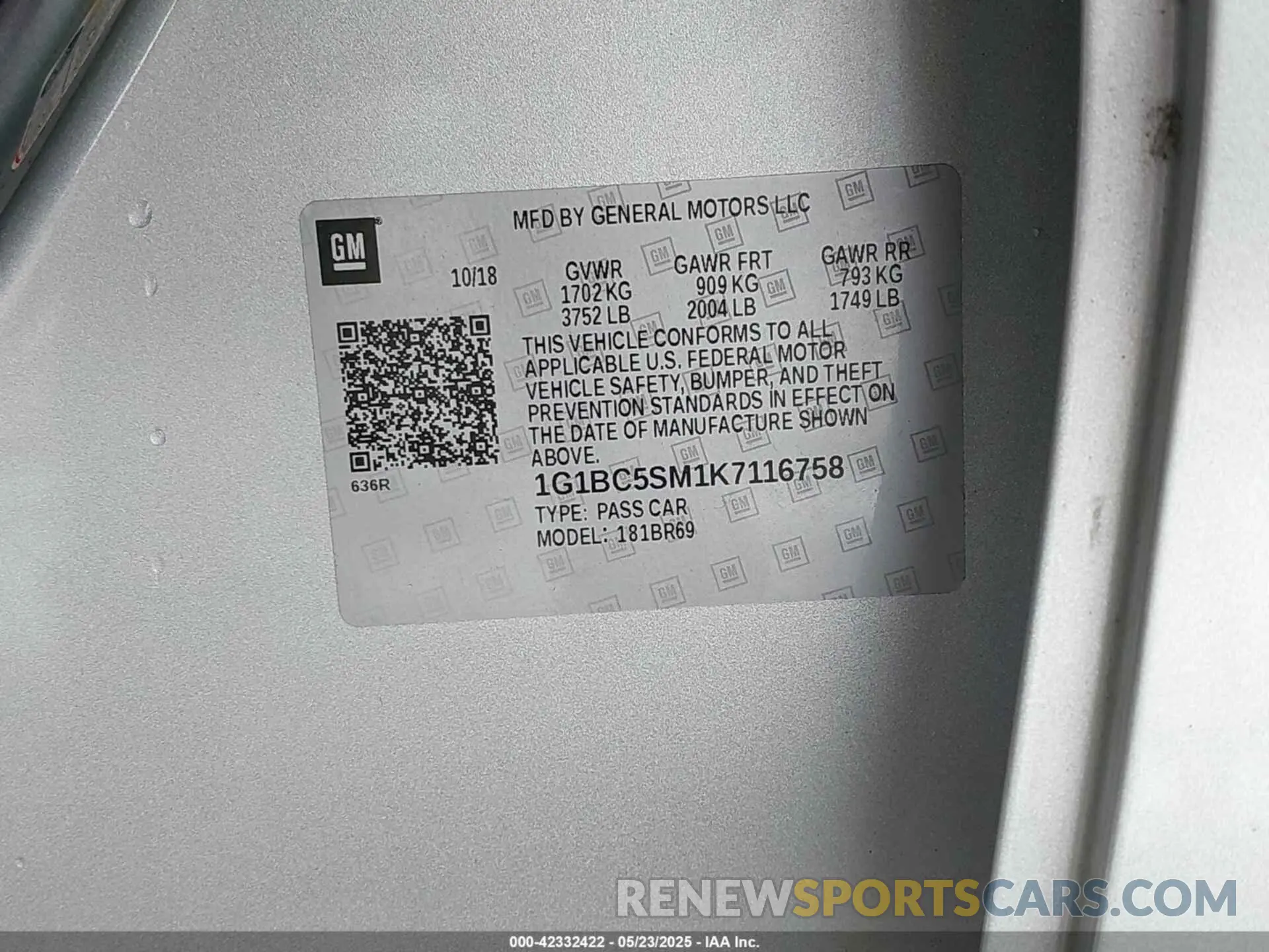 9 Photograph of a damaged car 1G1BC5SM1K7116758 CHEVROLET CRUZE 2019