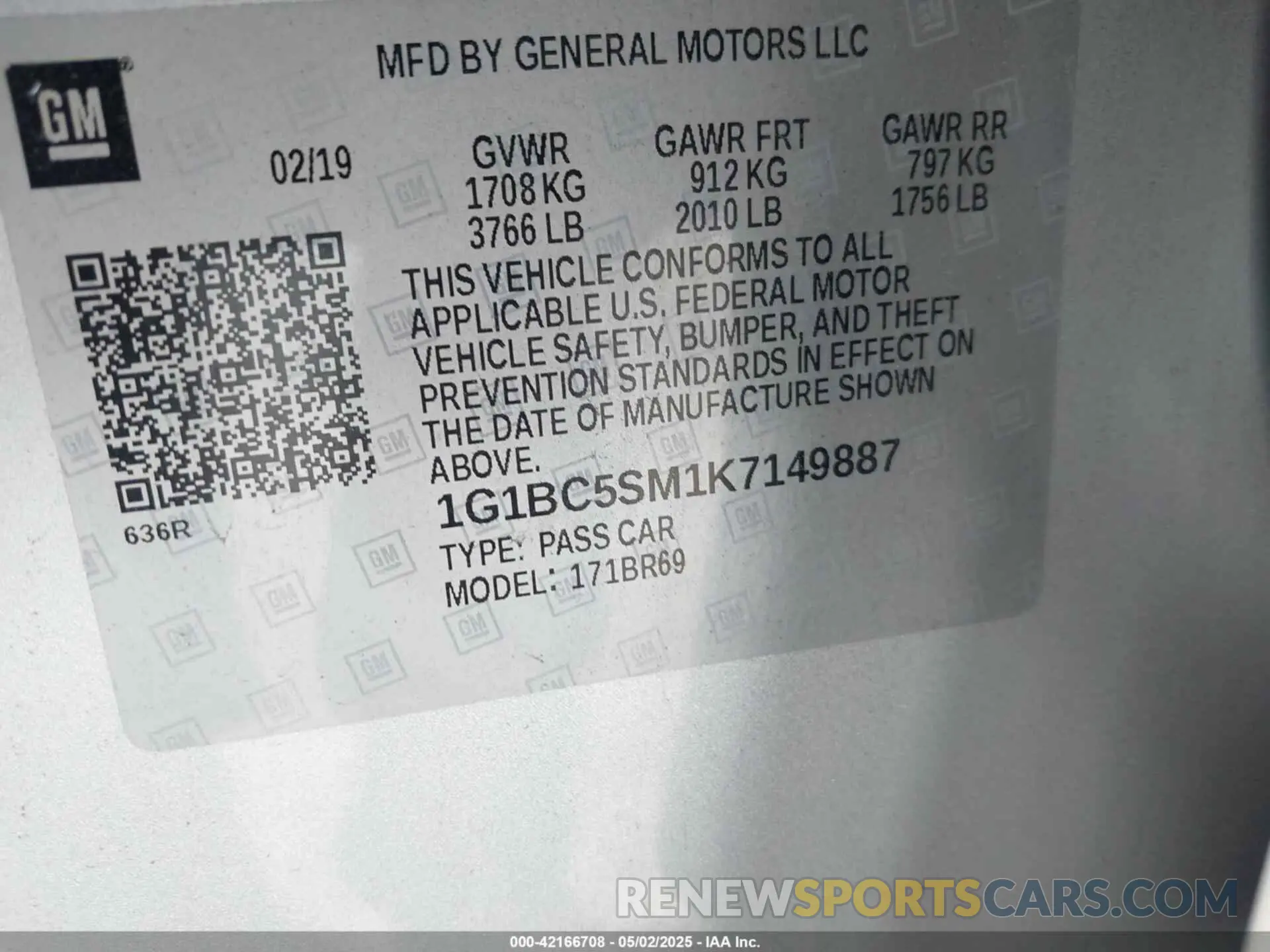 9 Photograph of a damaged car 1G1BC5SM1K7149887 CHEVROLET CRUZE 2019