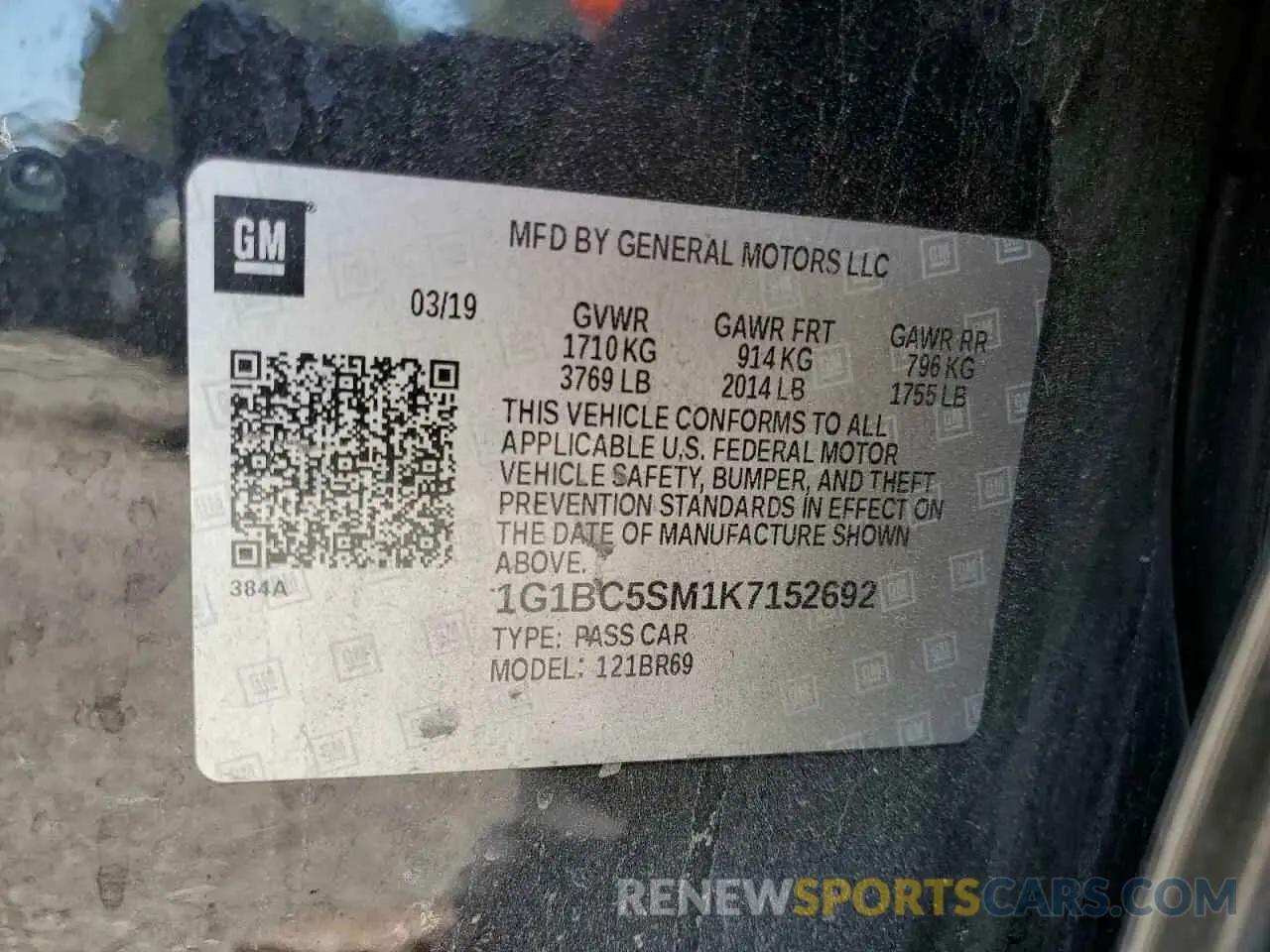12 Photograph of a damaged car 1G1BC5SM1K7152692 CHEVROLET CRUZE 2019