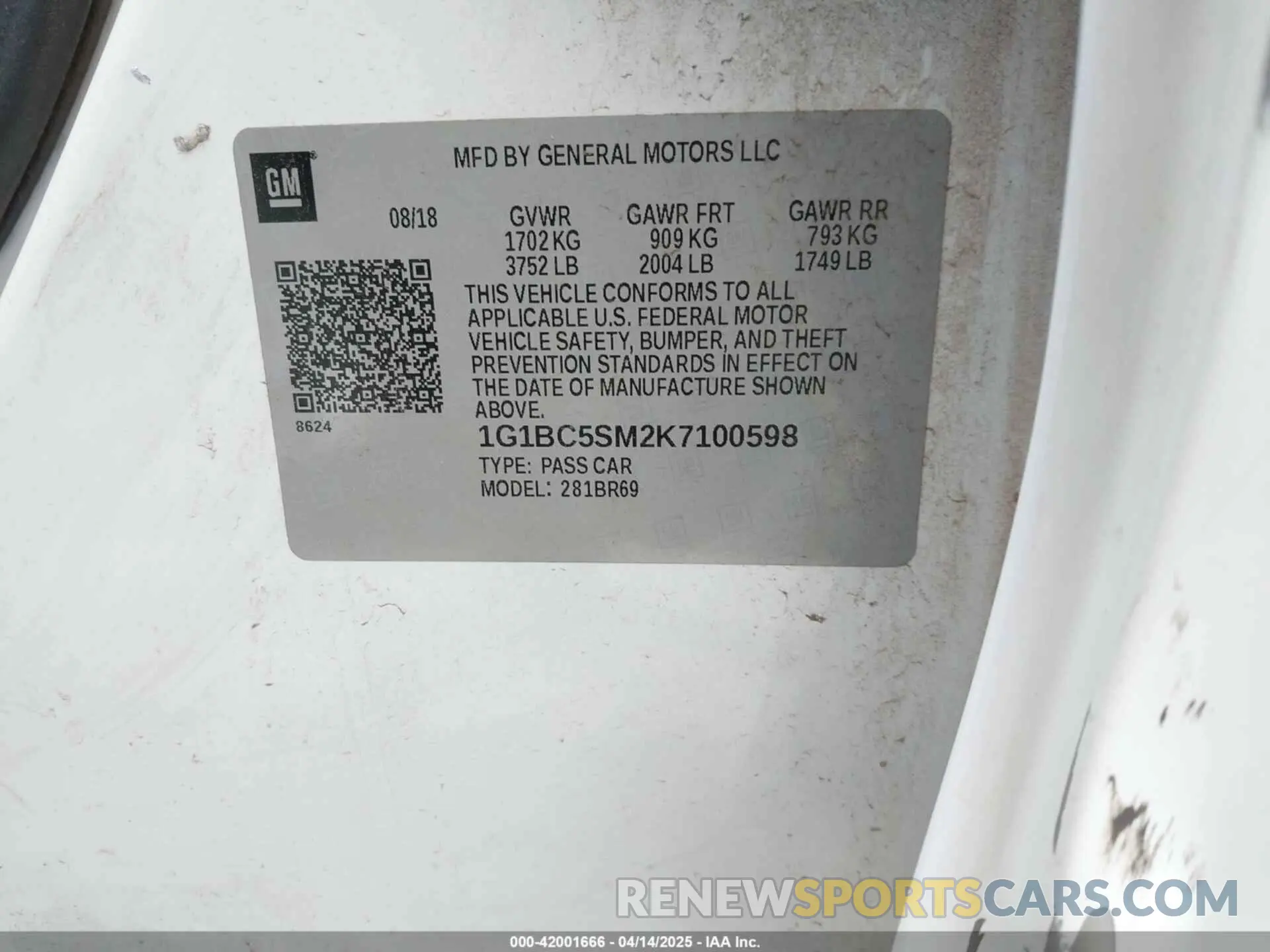 9 Photograph of a damaged car 1G1BC5SM2K7100598 CHEVROLET CRUZE 2019