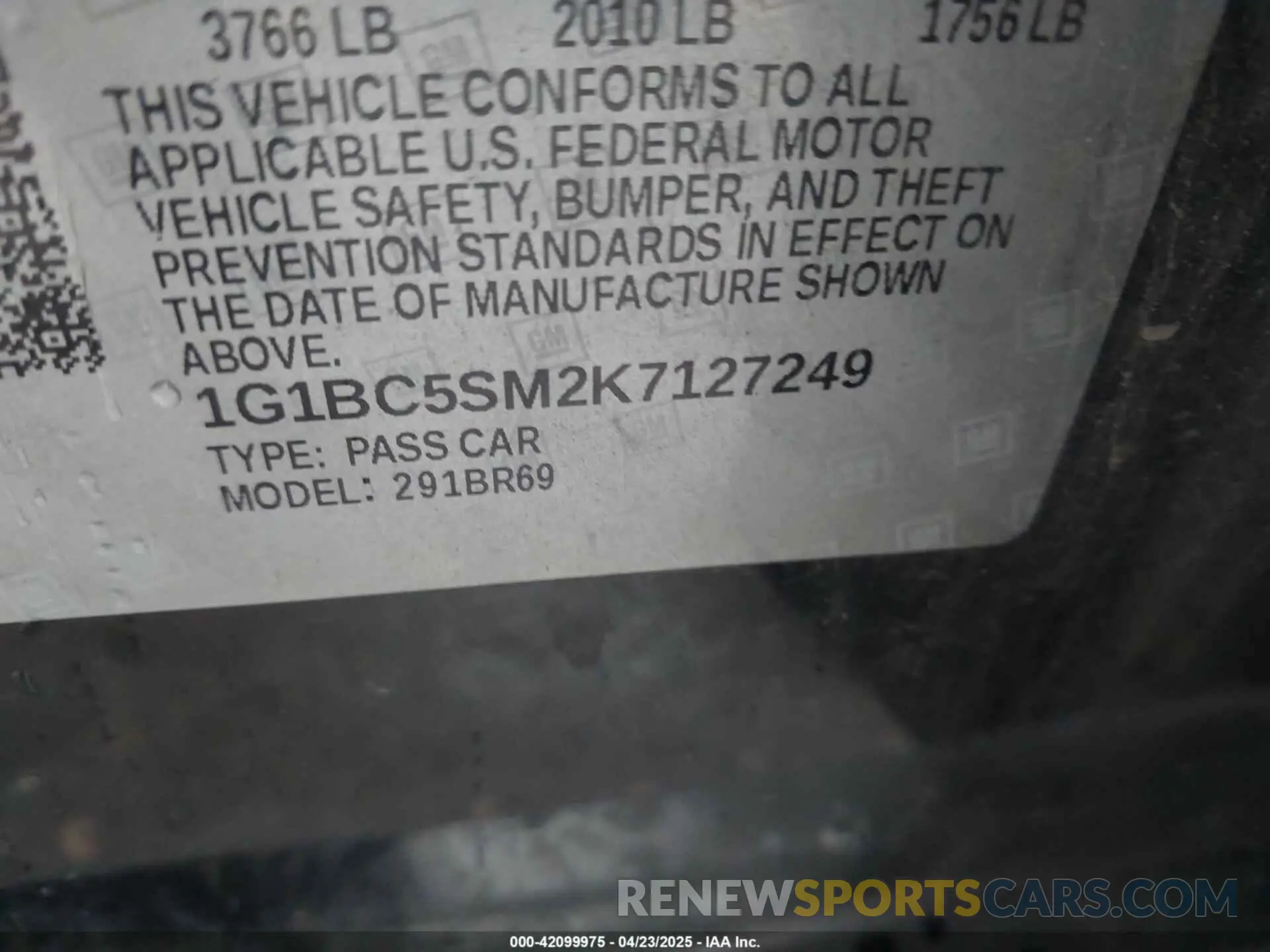 9 Photograph of a damaged car 1G1BC5SM2K7127249 CHEVROLET CRUZE 2019