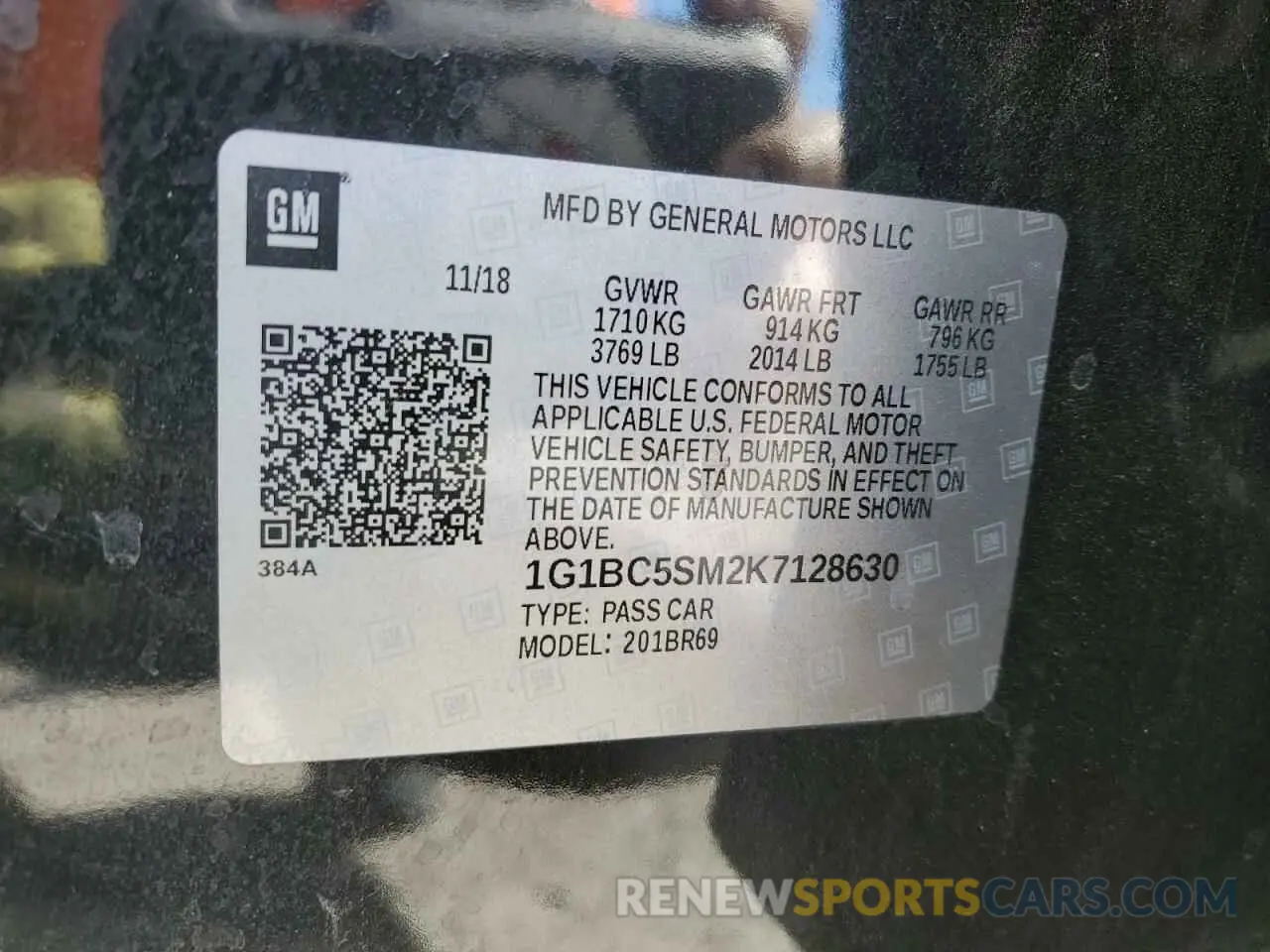 13 Photograph of a damaged car 1G1BC5SM2K7128630 CHEVROLET CRUZE 2019