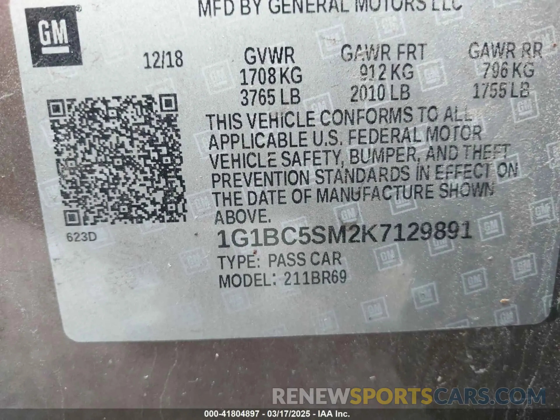 9 Photograph of a damaged car 1G1BC5SM2K7129891 CHEVROLET CRUZE 2019