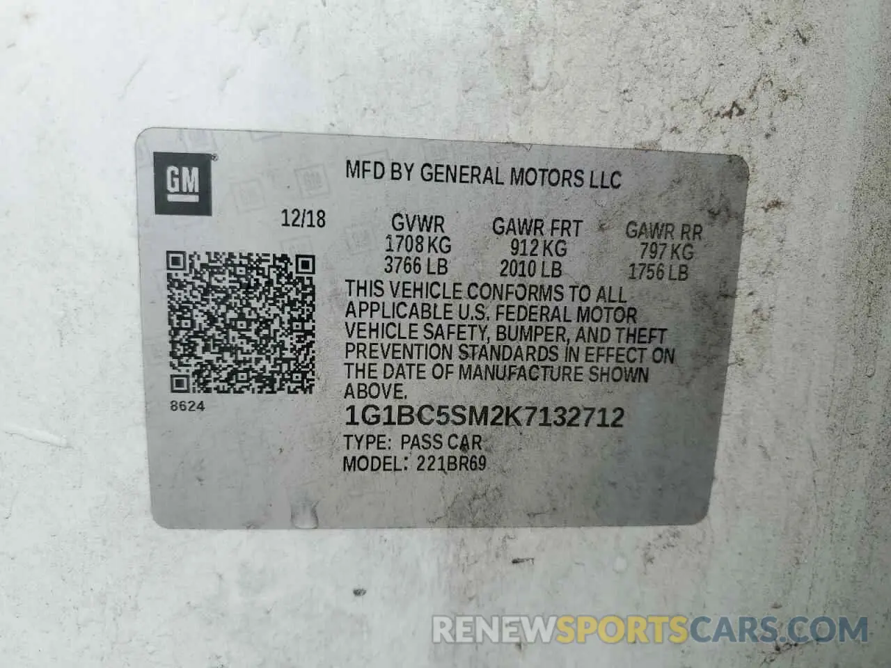 12 Photograph of a damaged car 1G1BC5SM2K7132712 CHEVROLET CRUZE 2019