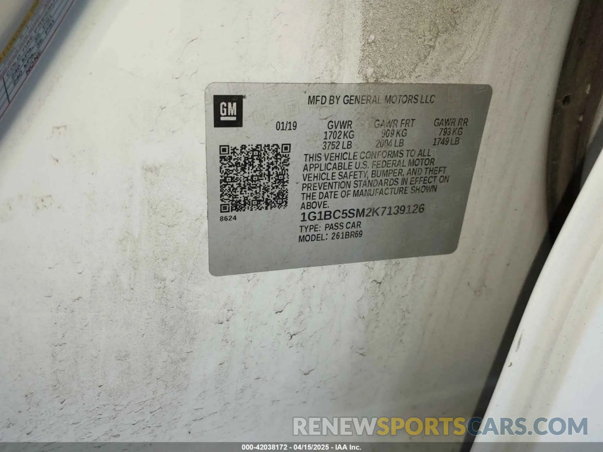 9 Photograph of a damaged car 1G1BC5SM2K7139126 CHEVROLET CRUZE 2019